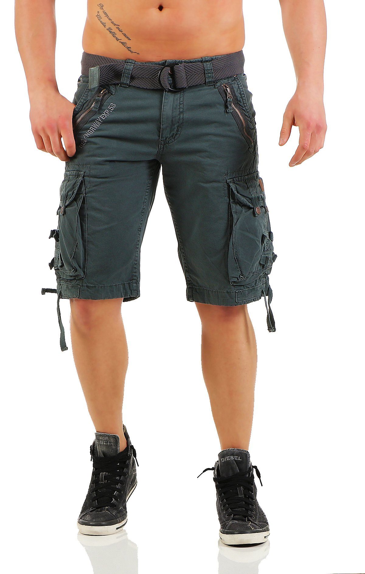 Geographical Norway Cargoshorts Herren Shorts G-PAPARAZZI (mit abnehmbarem Gürtel) Shorts, kurze Hose, unifarben Blau