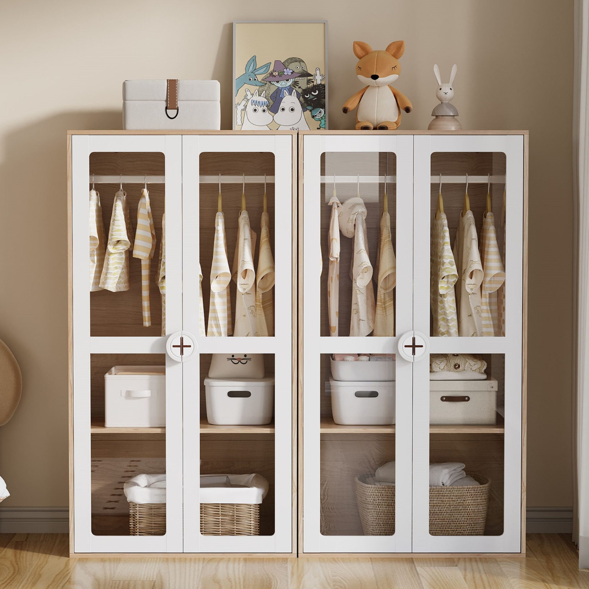 MODFU Kleiderschrank mit Glas-Türen, Umfallschut (Flurschrank, 2-St., 80×50 günstig online kaufen