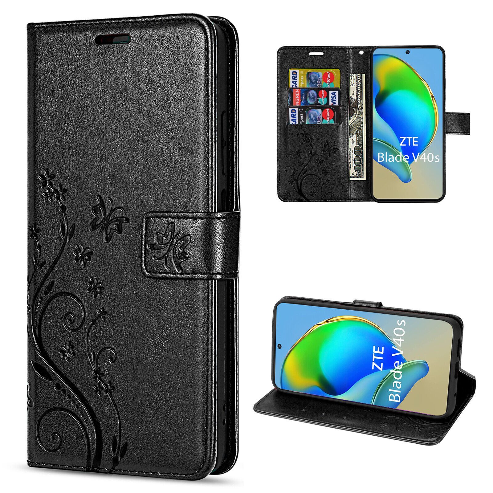 betterfon Handyhülle Handytasche für ZTE Blade V40s Klapphülle Flip Case, Bookstyle-Hülle: Magnetverschluss 3 Kartenfächer & Standfunktion