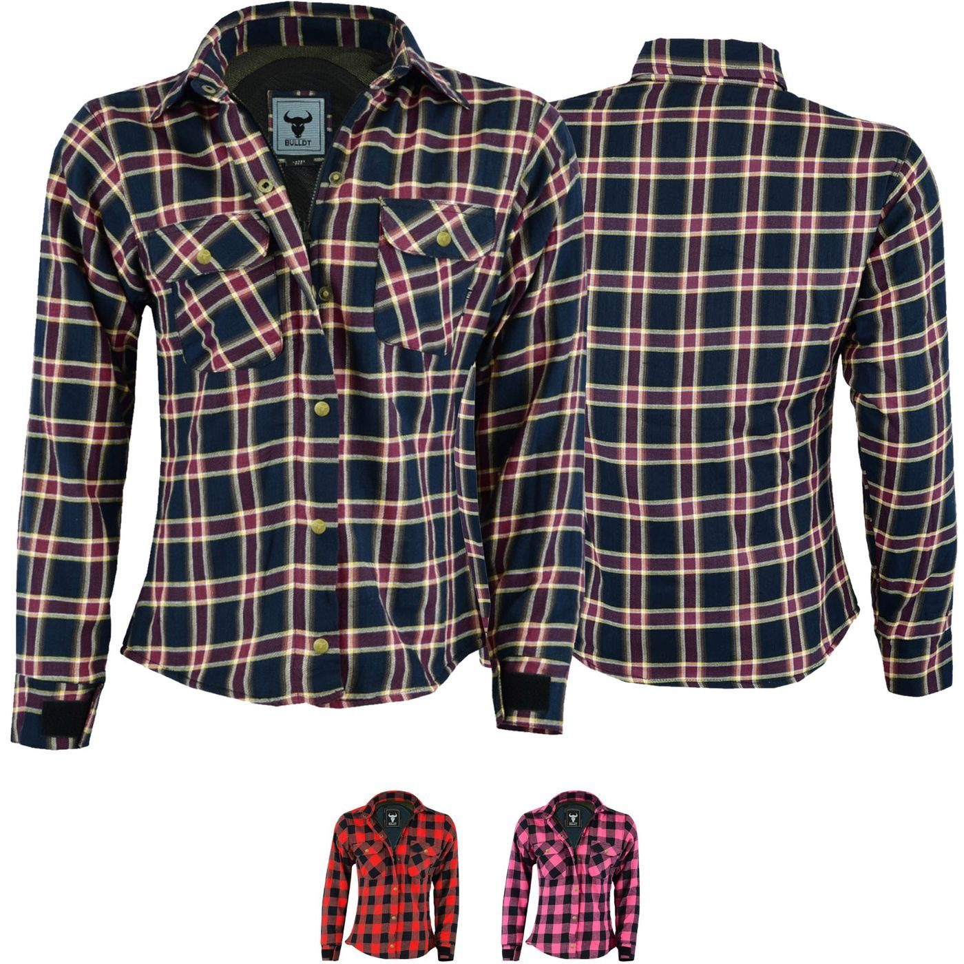 BULLDT Motorradjacke BLD1200 (mit 4 CE-Protektoren) Damen Motorradhemd Lumberjack Hemd Futter aus Aramid-Kevlar-Fasern