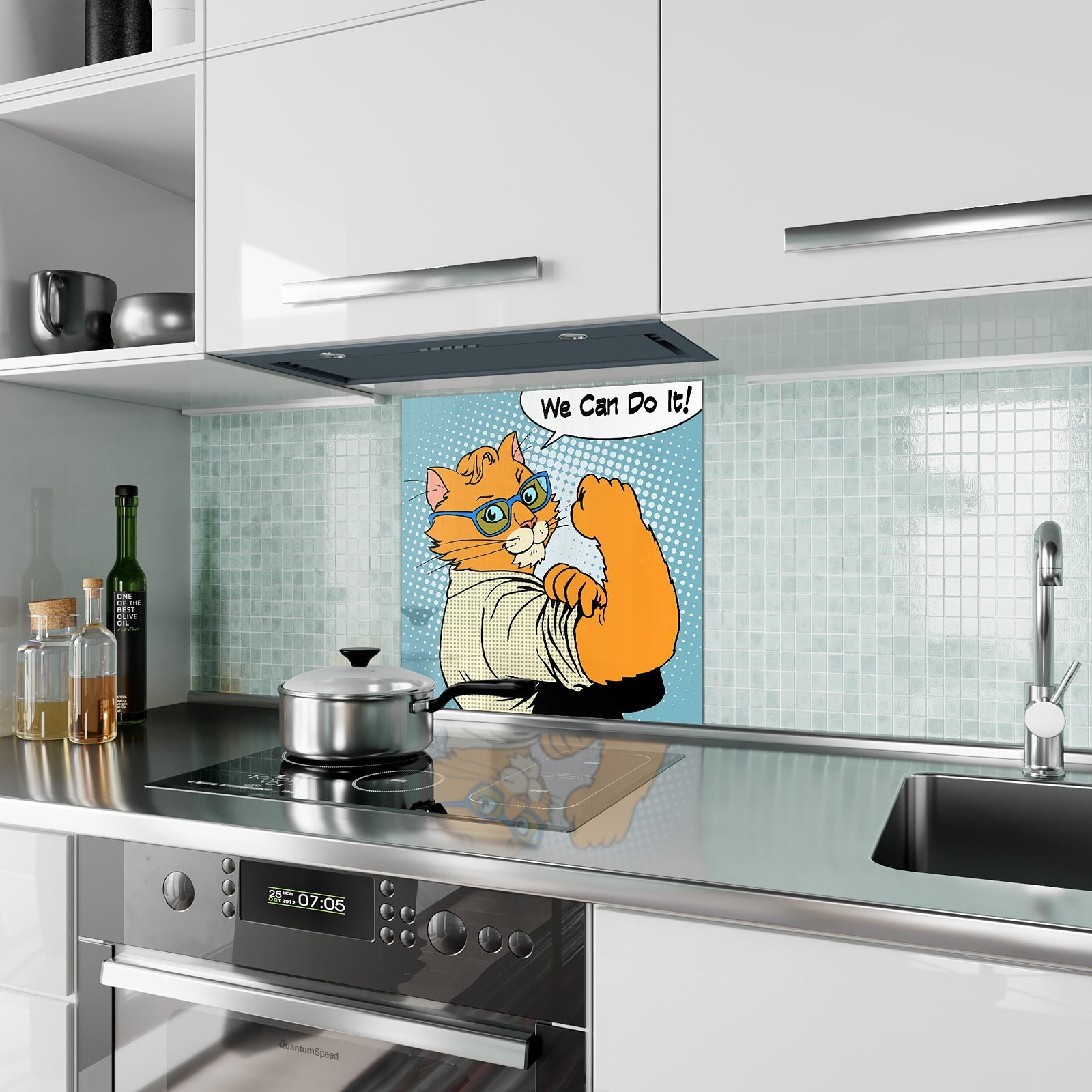 Küchenrückwand Spritzschutz mit Glas Küchenrückwand Motiv Primedeco Starker Kater