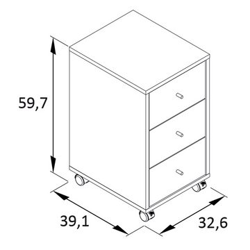 Lomadox Schreibtisch BRAGA-80, Büromöbel Set Schreibtisch Rollcontainer Aktenschrank weiß