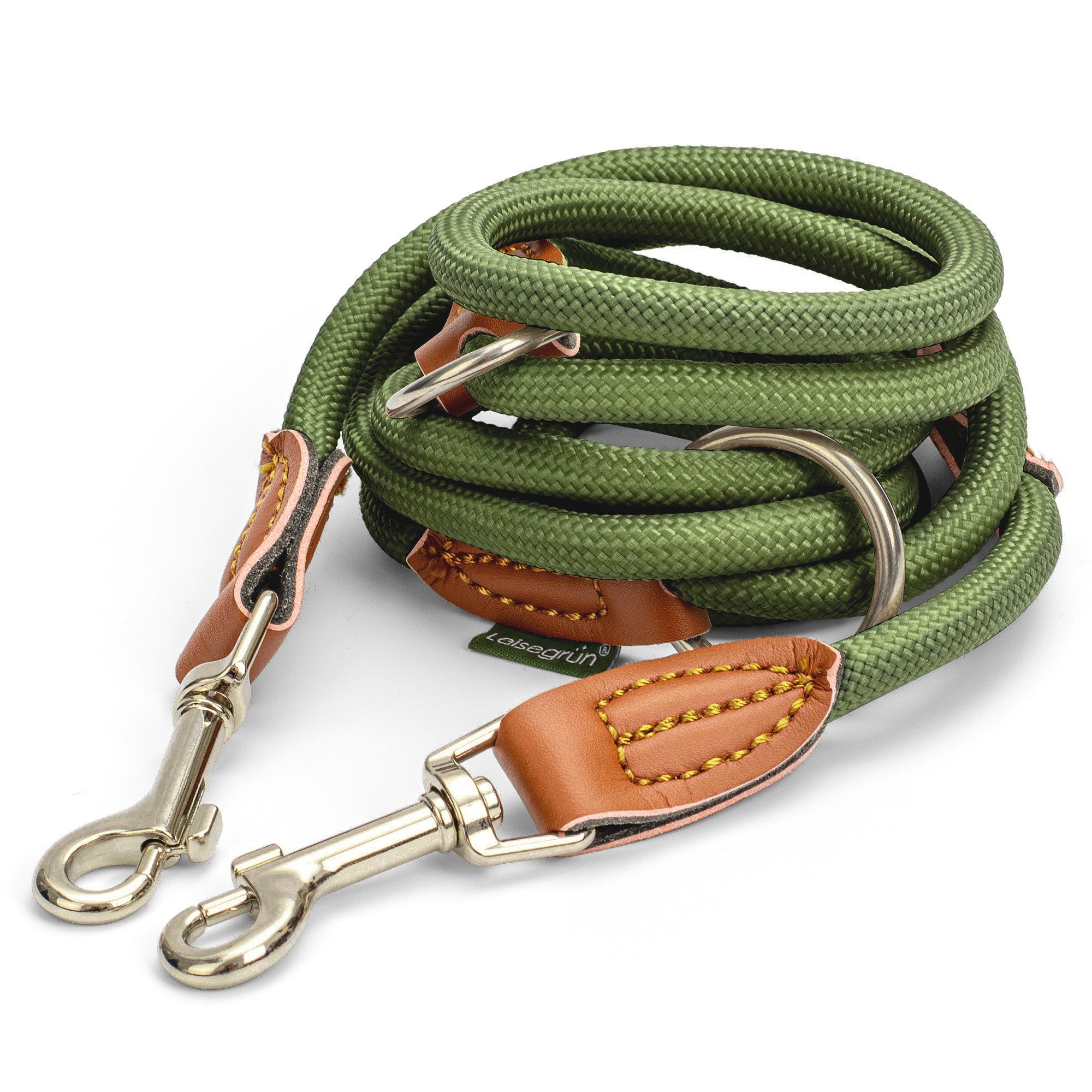 Leisegrün Hundeleine für kleine Hunde, 2m, 3-fach verstellbar, Nylon, Doppelleine für 2 Hunde, Führleine, Freihandleine, Kurzführer