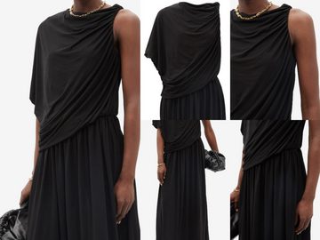 TOTEME Midikleid TOTÊME Womens Black Asymmetric Jersey Maxi Dress Long Scandinavian Kle