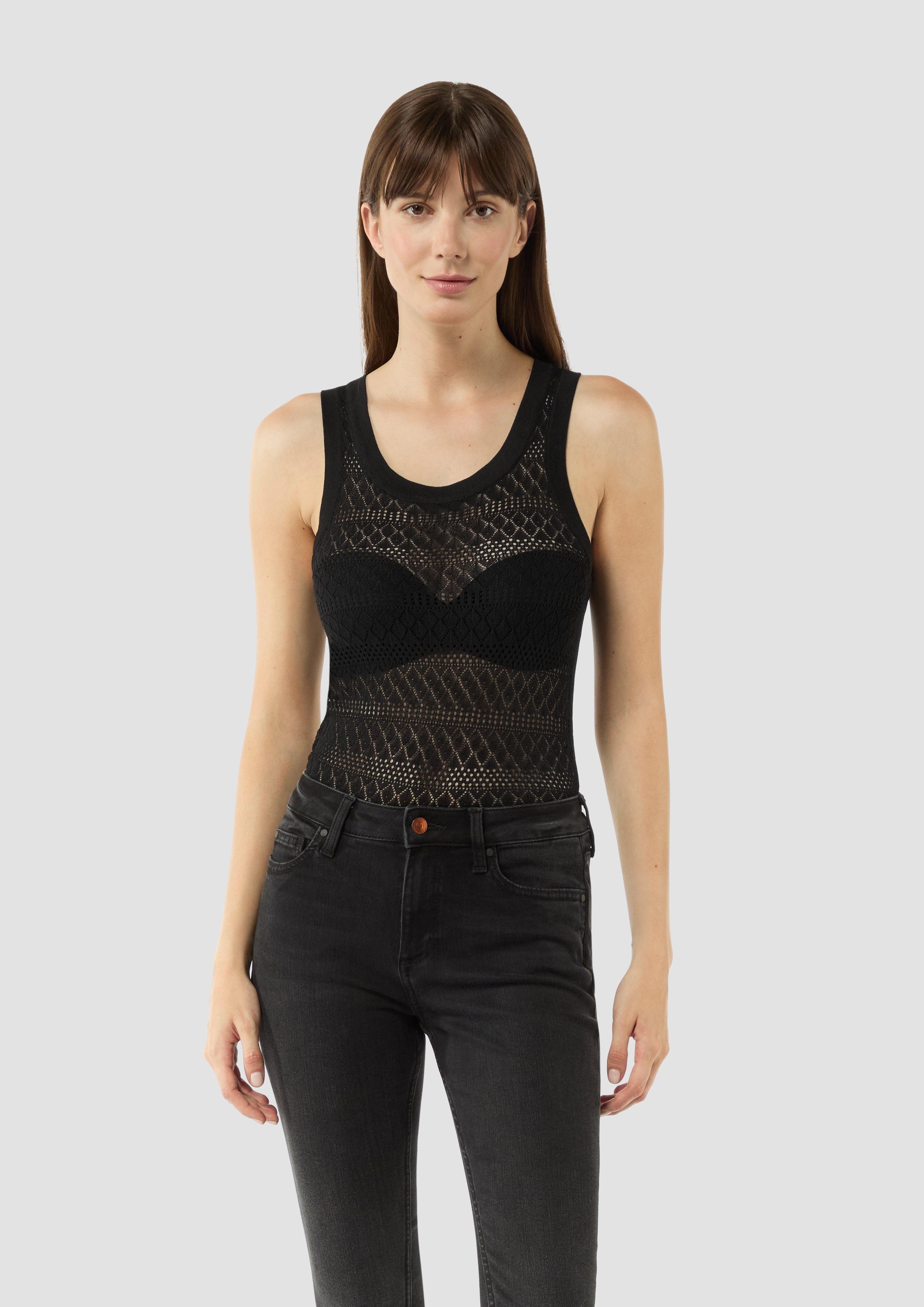Shirttop Transparentes Feinstrick-Top mit Ajourmuster