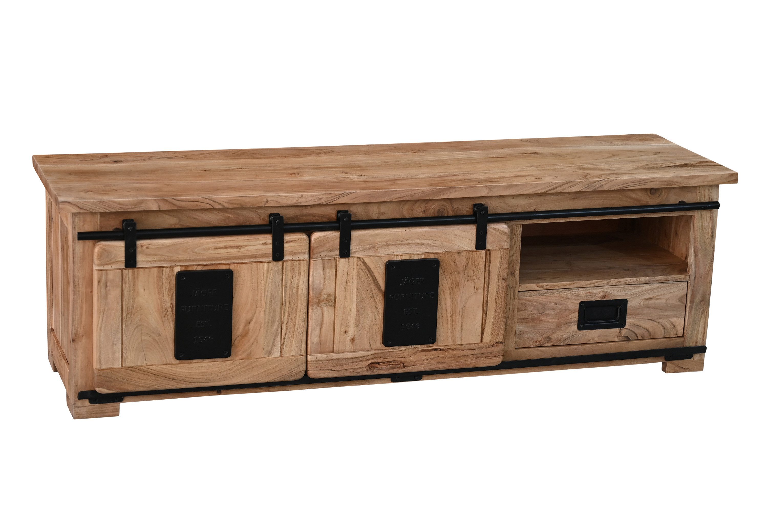 SAM® Lowboard Gia, Akazienholz, mit Baumkante oder gerader Kante, Industrial-Design