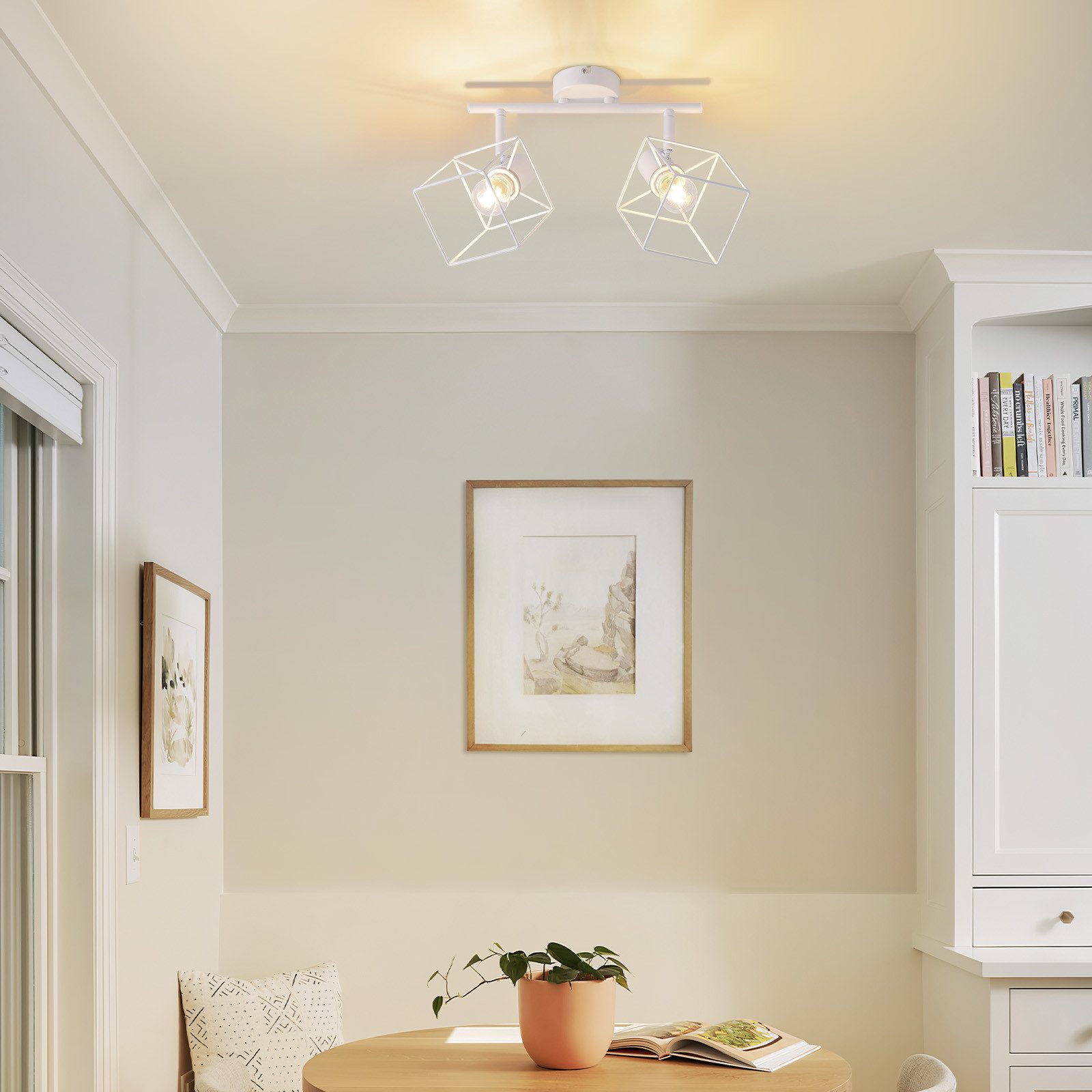 ZMH Deckenstrahler 2/3/4 Flammig 350° Schwenkbar Vintage Metall Deckenleuchte Wohnzimmer, Einfache Instaallation, ohne Leuchtmittel, Weiß 2 Flammig um 90° vertikal Schlafzimmerlampe für Flur Küche