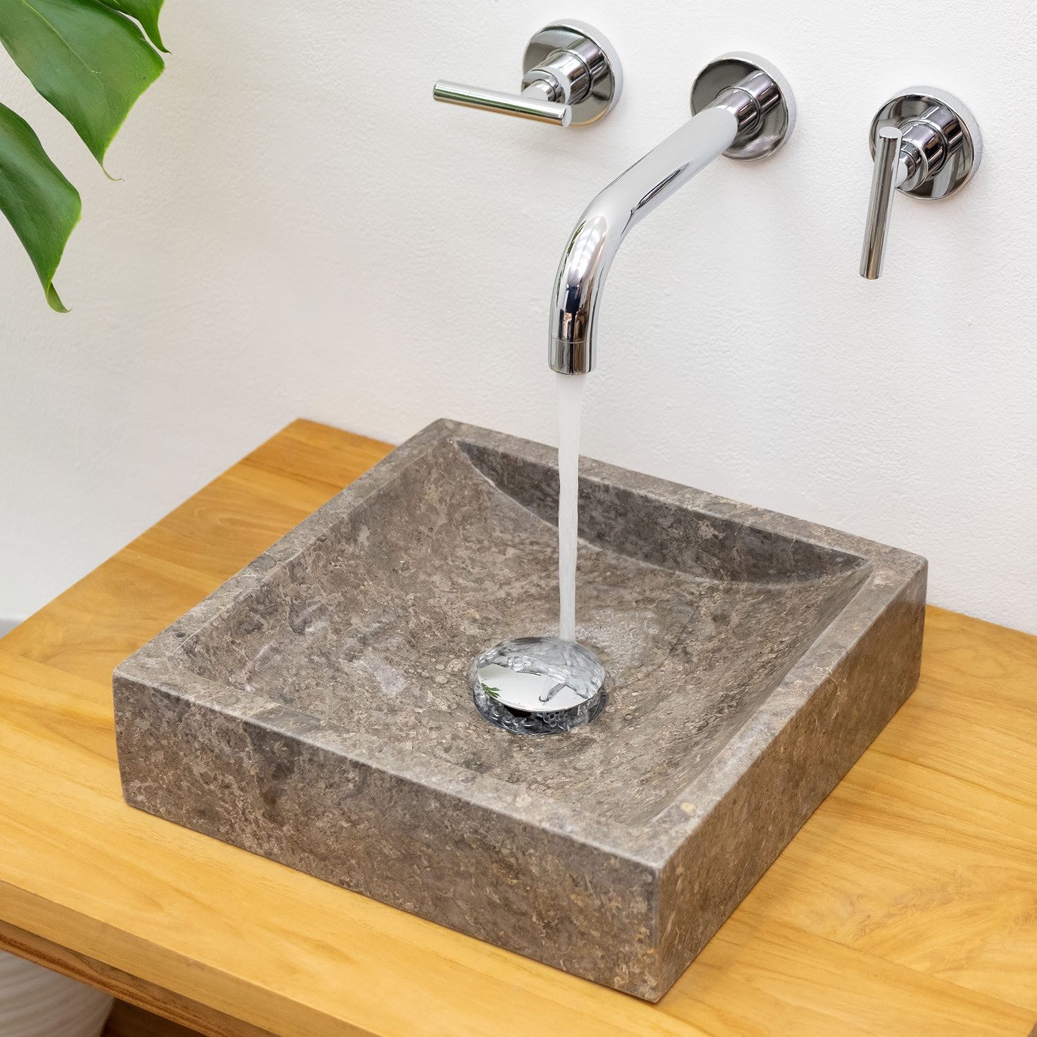 wohnfreuden Aufsatzwaschbecken Marmor Steinwaschbecken MINI PERHAU 30 cm grau eckig, 7_101560