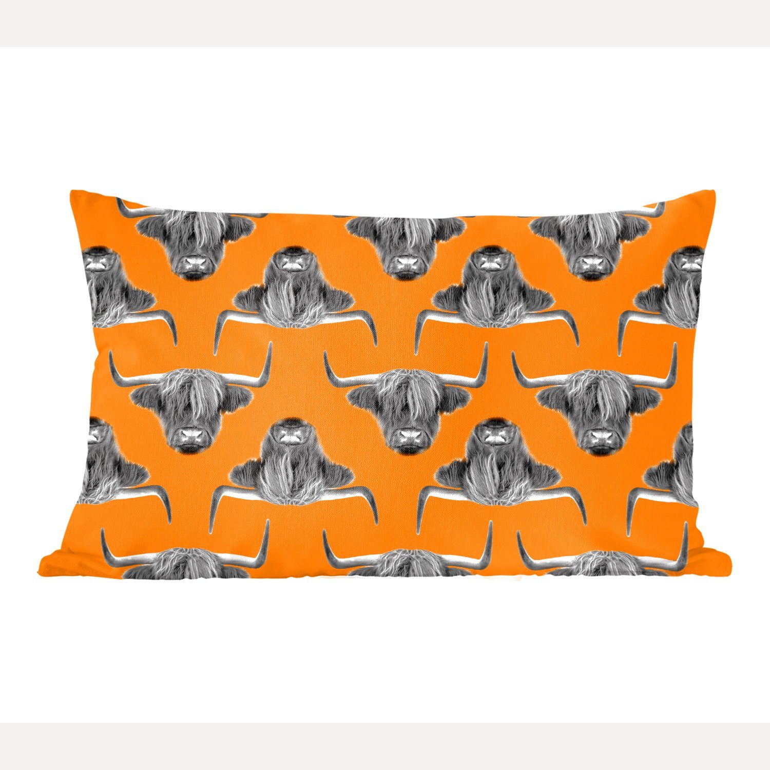 MuchoWow Dekokissen Schottischer Highlander - Muster - Orange, Wohzimmer Dekoration, Zierkissen, Dekokissen mit Füllung, Schlafzimmer