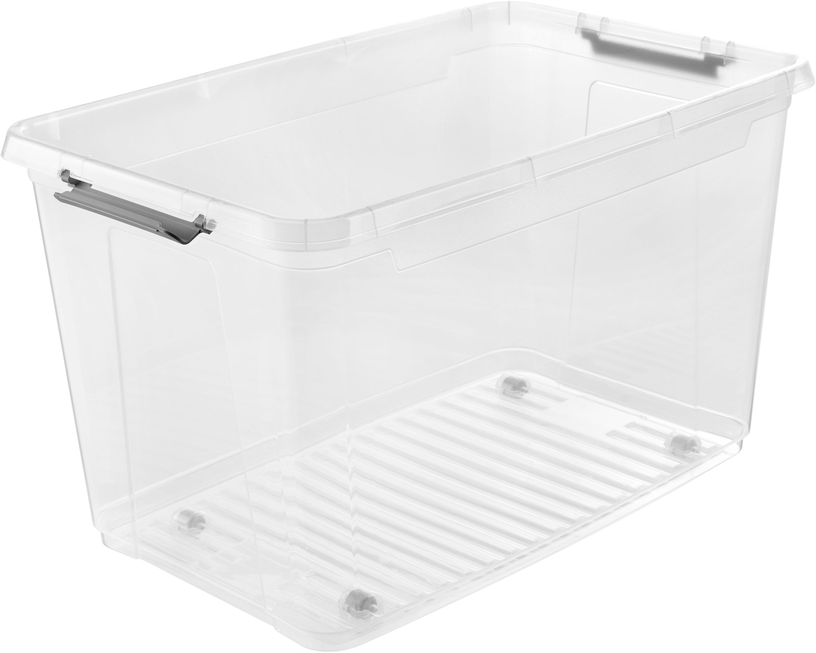keeeper Aufbewahrungsbox Clipbox Leo (Set 5 St) 56 L, 59 x 38 x 35,5 cm (Set, 5 St), Schanierclips, Doppelöffnung, 90° drehbare Räder, fixierbarer Deckel