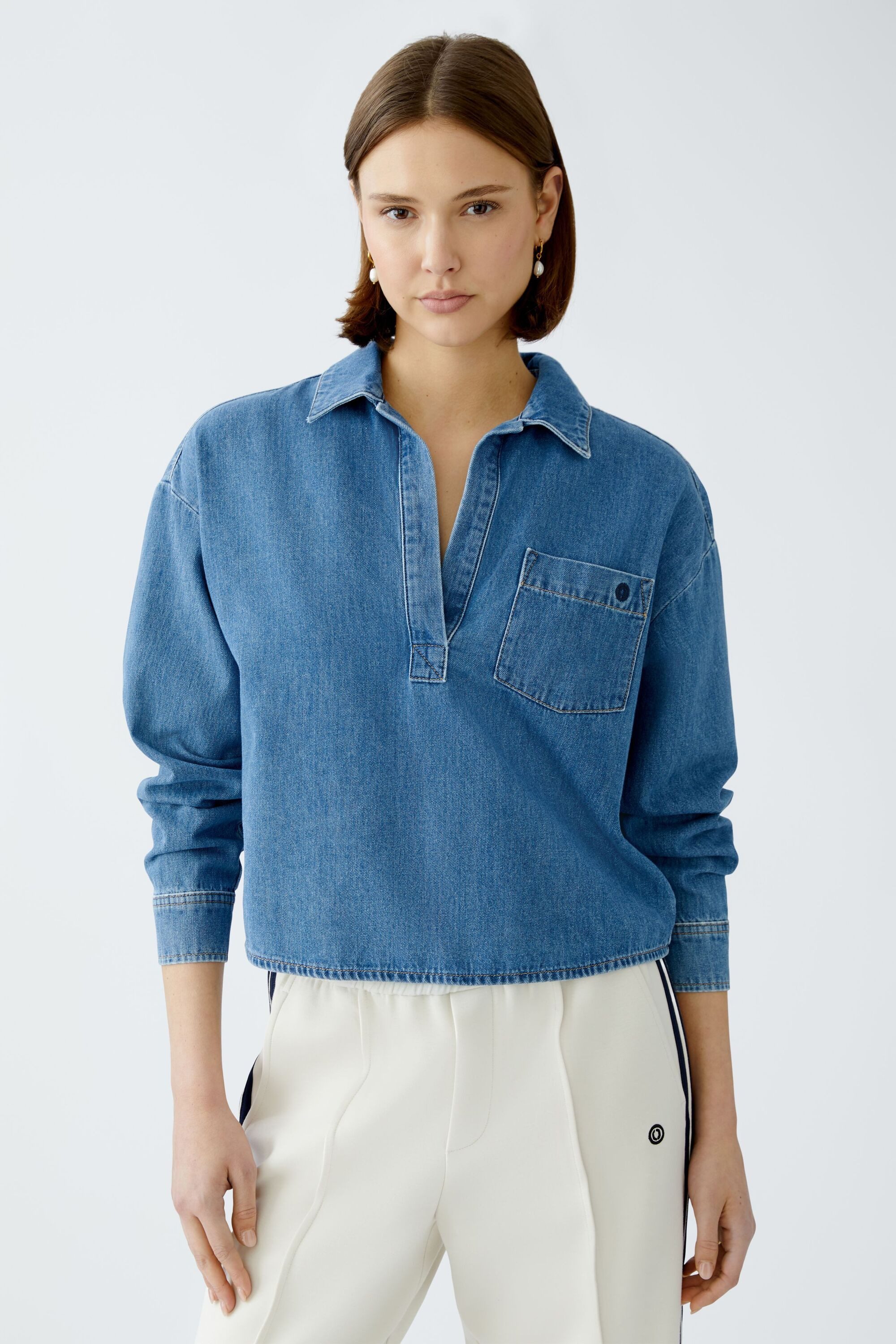 Oui Langarmbluse Jeansbluse reine Baumwolle günstig online kaufen