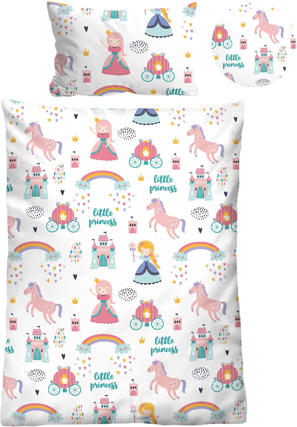 Biberna Bettwäsche kleine Prinzessin, Feinbiber, 2 teilig, wohlig warm + weich, pflegeleicht, aus 100% Baumwolle, Reißverschluss