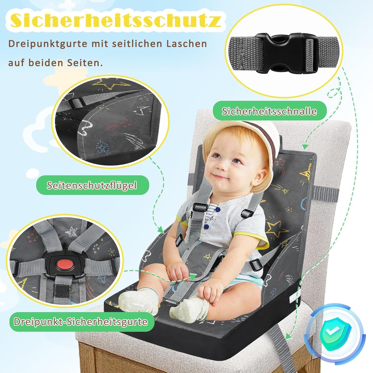 FIVMEN Tischsitz Sitzerhöhung Stuhl Reisehochstuhl Flexible für Babys und Kleinkinder
