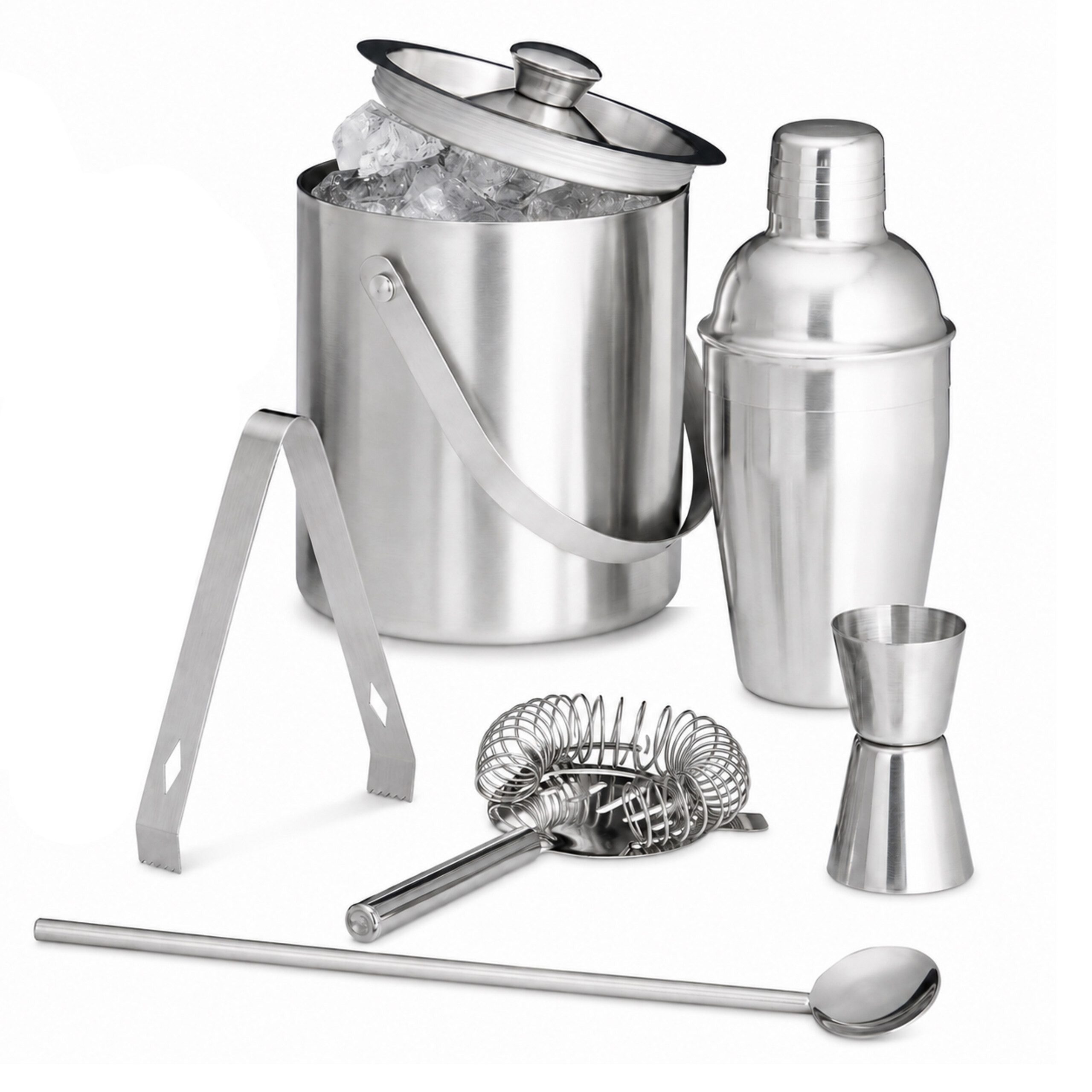 relaxdays Cocktail Shaker Cocktailset Edelstahl und Eisbehälter, Edelstahl, (7-tlg)