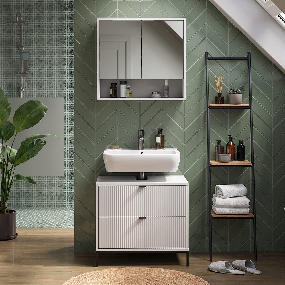 Vicco Waschbeckenunterschrank Eliza, Weiß, 70 x 63 cm mit 2 ausziehbaren Schubladen (1-St) – Bild 3 von 5