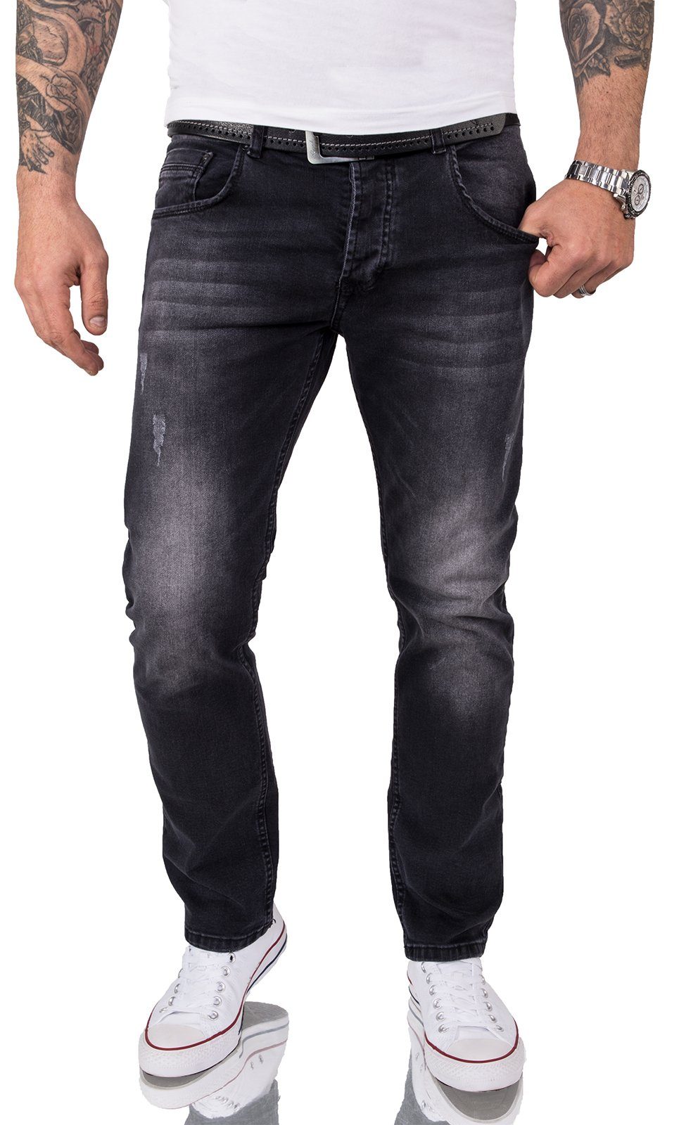 Rock Creek Straight-Jeans Herren Jeans Stonewashed Schwarz RC-2101 | Straight-Fit Jeans