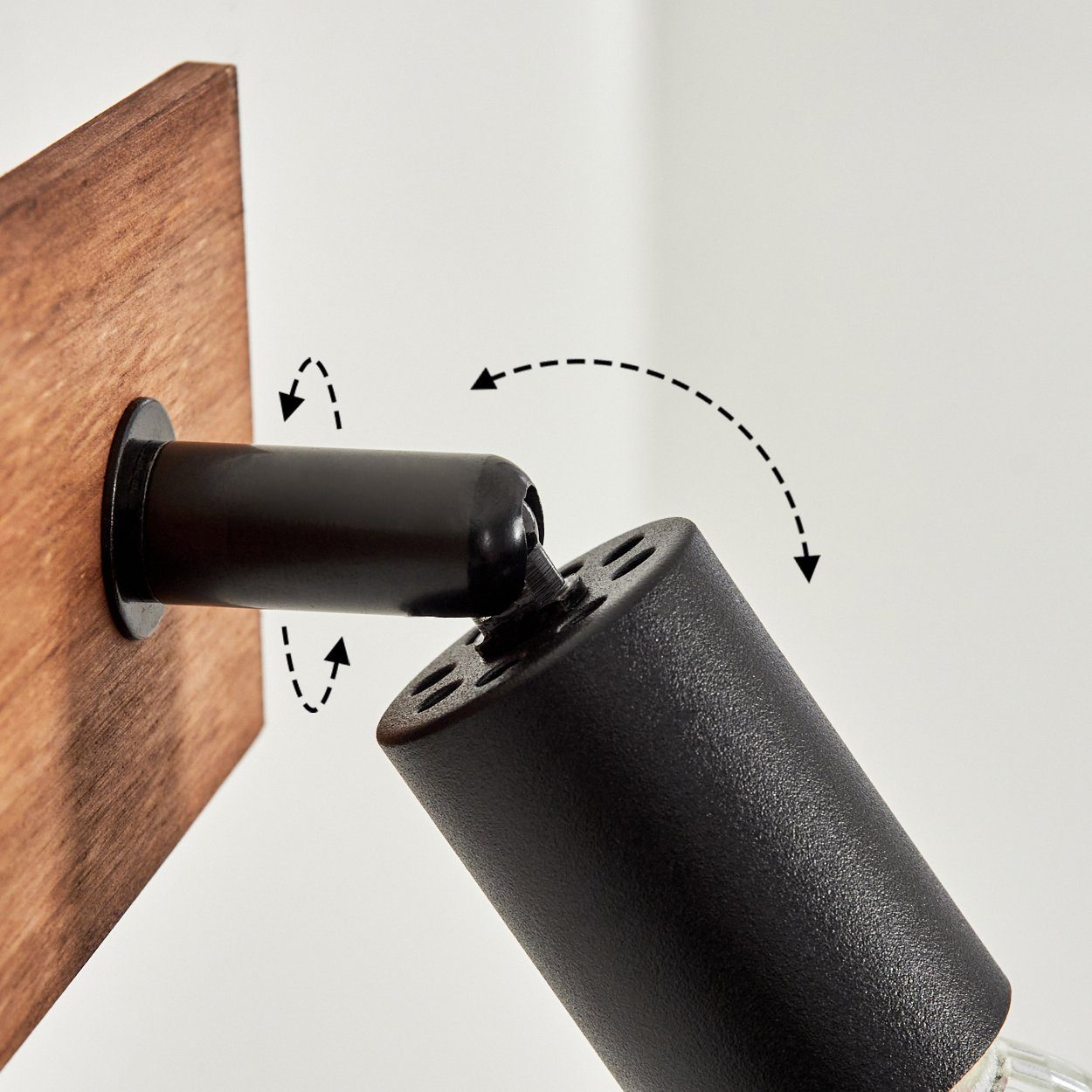 hofstein Wandleuchte »Buti« verstellbare Wandlampe aus Metall/Holz in Schwarz/Natur, ohne Leuchtmittel, 2xGU10, moderne Leselampe mit An- & Ausschalter am Gehäuse