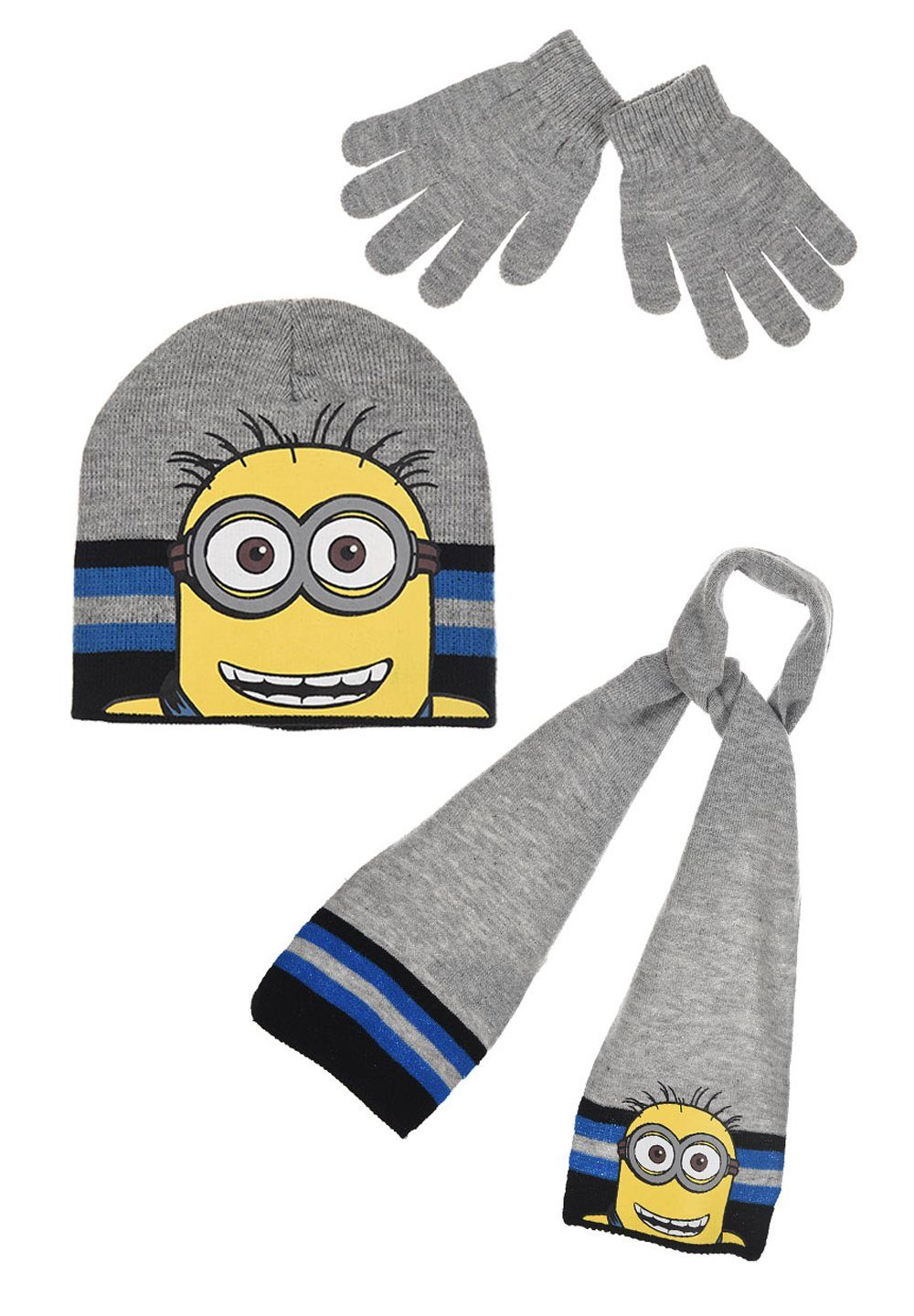 Winter-Set Schal Jungen Minions Mütze Kinder (SET) Beanie Handschuhe