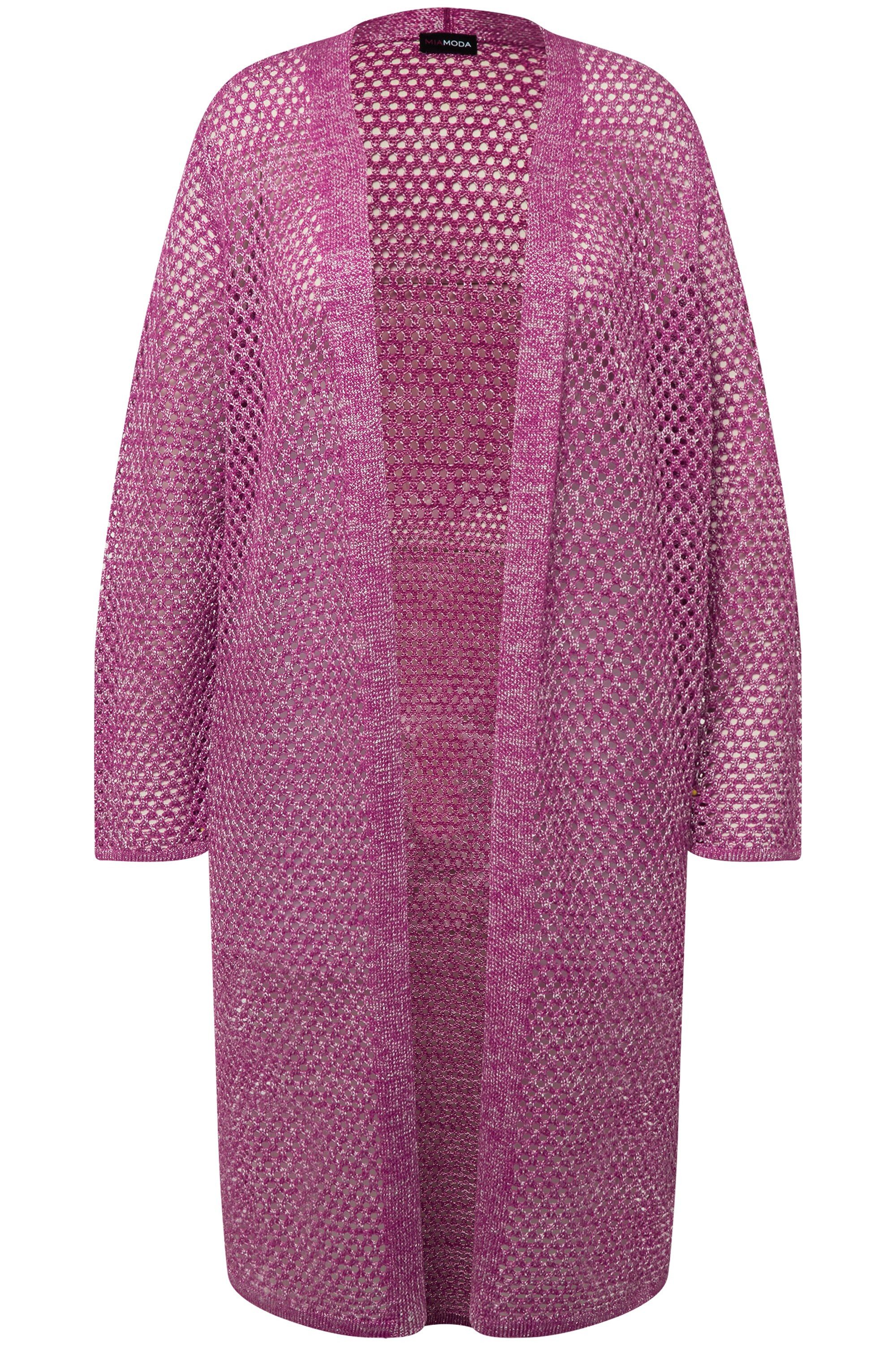 MIAMODA Strickjacke Long-Strickjacke Ajourstrick Metallic-Effekt günstig online kaufen