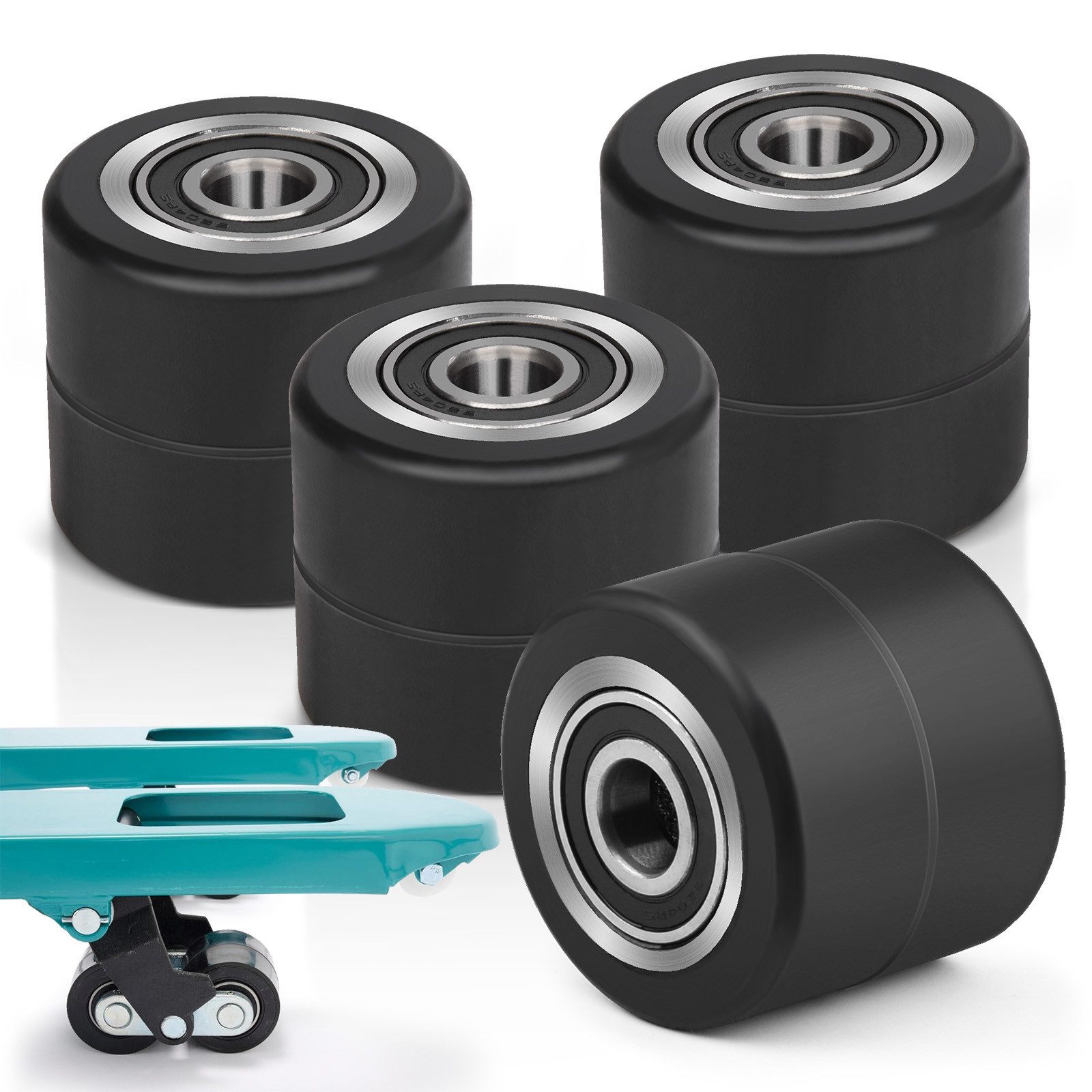XERSEK Hubwagen Rollen 2X für Hubwagen 80x70mm Achse 20 mm Gummirollen Max.600 kg, Doppelrollenlager Räder Laufrollen Ersatzrollen Palettenrollen schwarz