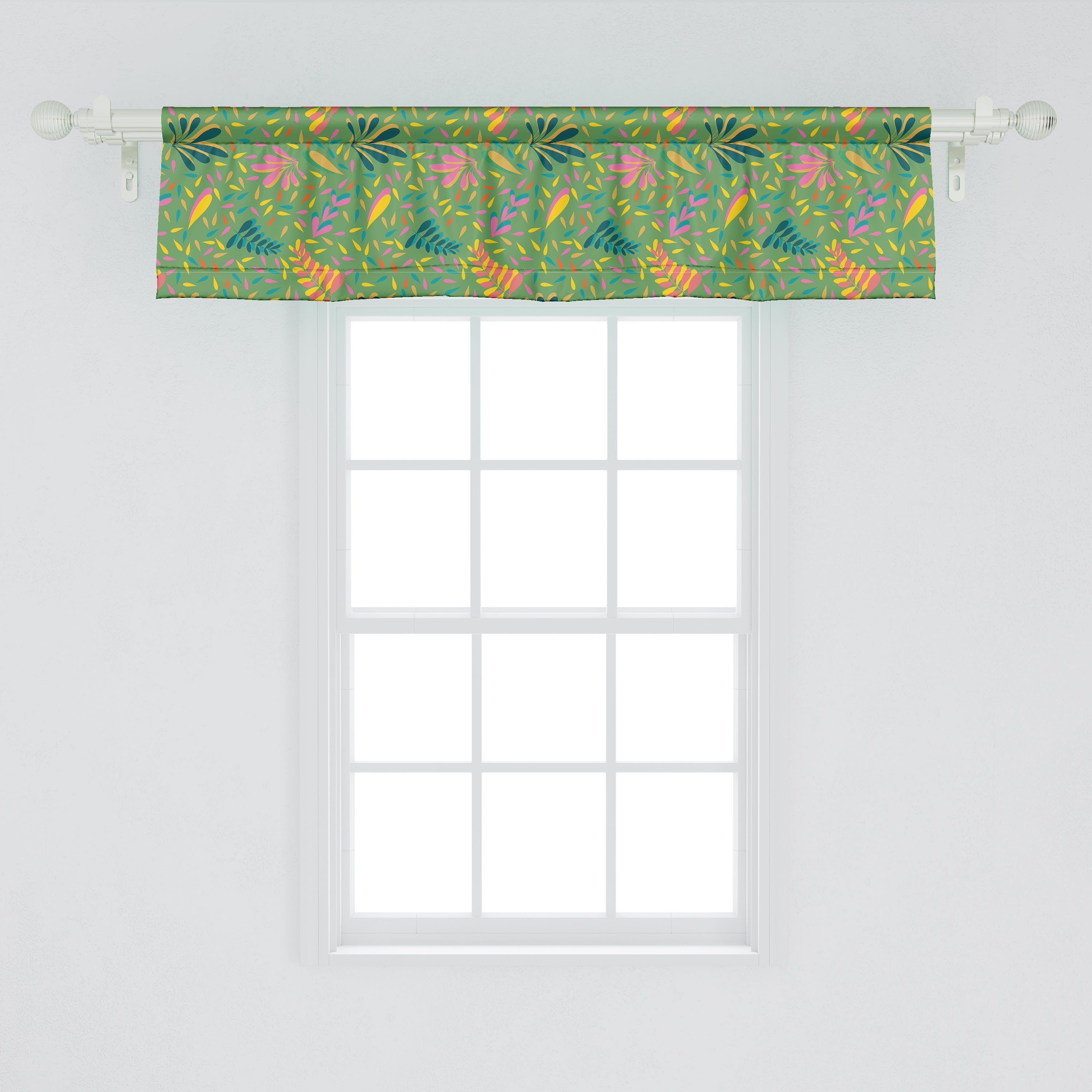 Scheibengardine Vorhang Volant für Küche mit Kunst Stangentasche, blühen Dekor Natur Schlafzimmer Bunte Microfaser, Sommer Abakuhaus