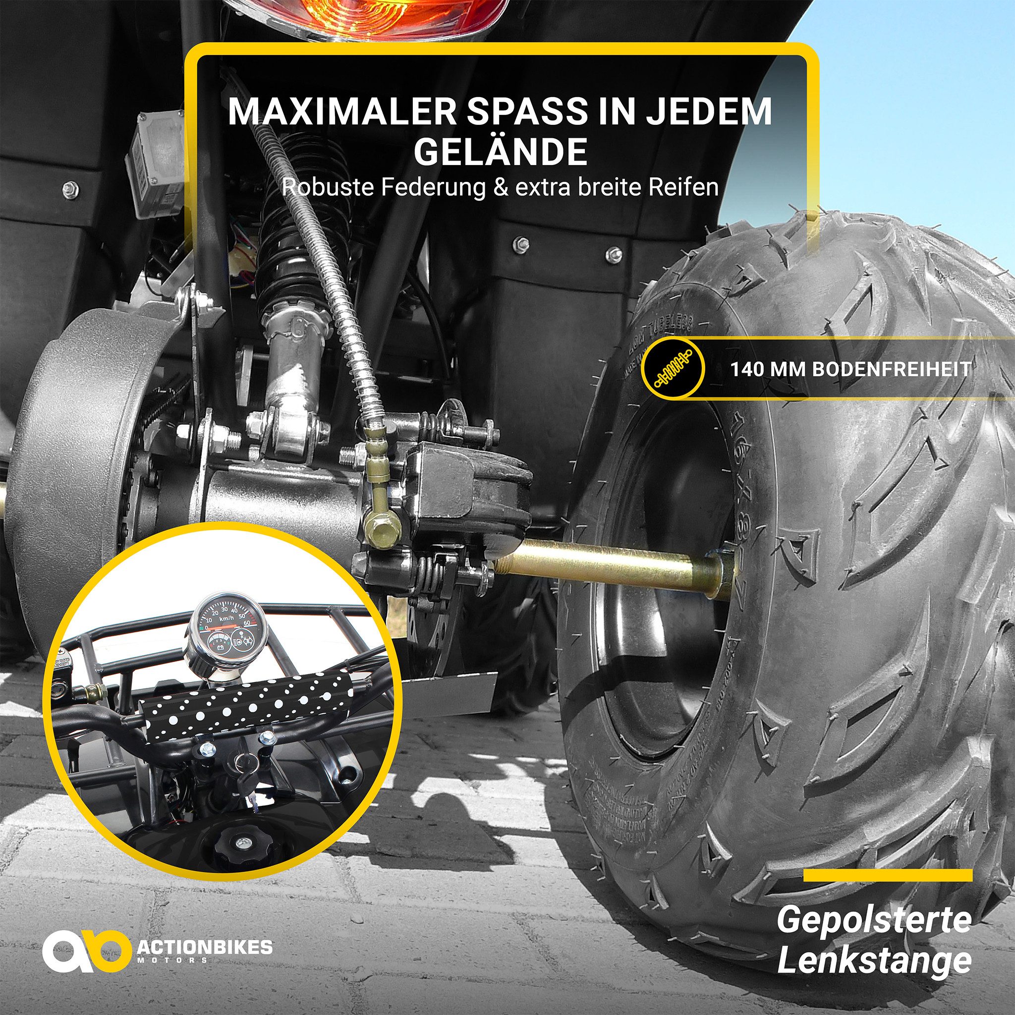 Actionbikes Motors Electric Kids Quad S8 1000 W 48 V, Load capacity 80 kg, (1-piece), Midi Quad - Safety Touch - Disc brake - up to 20 km/h