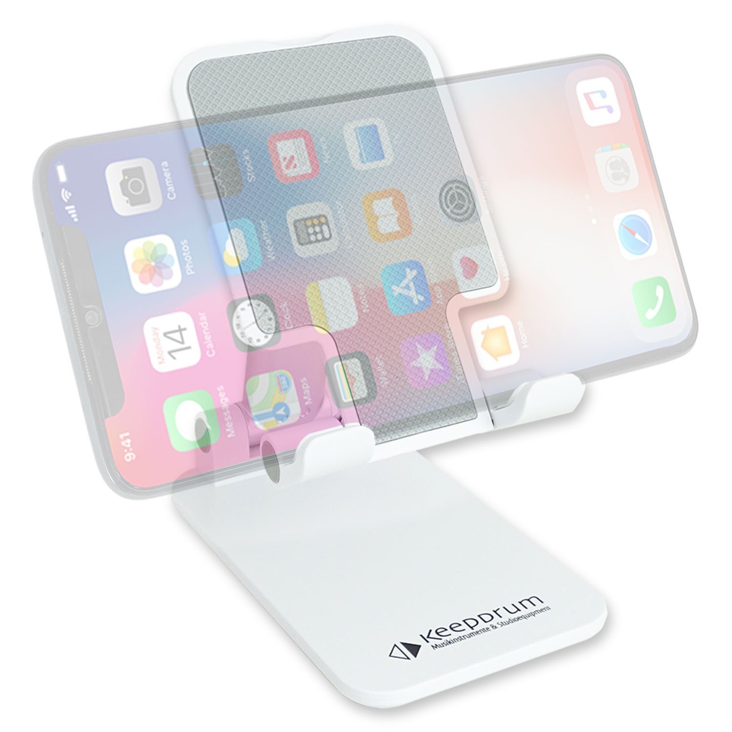 keepdrum Smartphone-Halterung keepdrum DPHS Smartphone Desktop Ständer Weiss, (bis 5,5 Zoll, Rutschfeste Ablagefläche, Rutschfeste Gumminoppen an der Unterseite)
