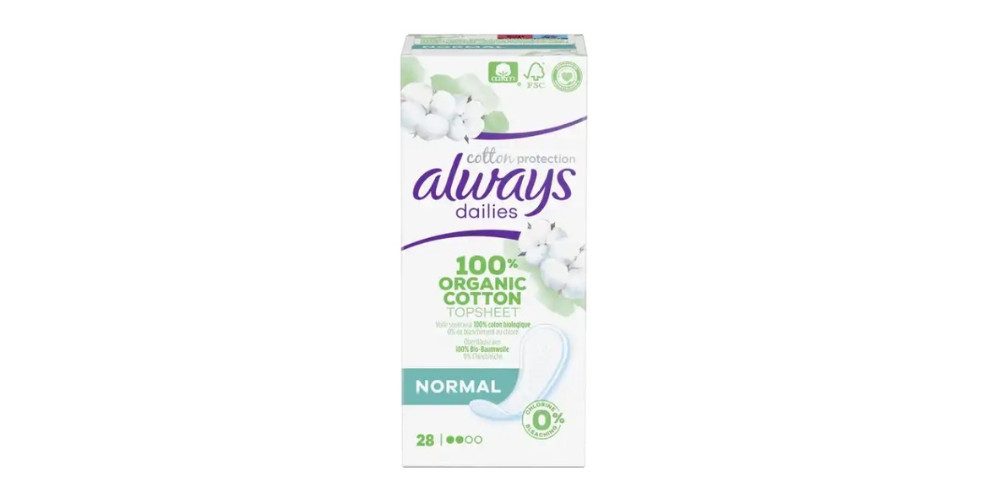 always Binden Daily Slipeinlagen Damen, Normal (28 Binden) Organic Cotton Protection, 28-St.