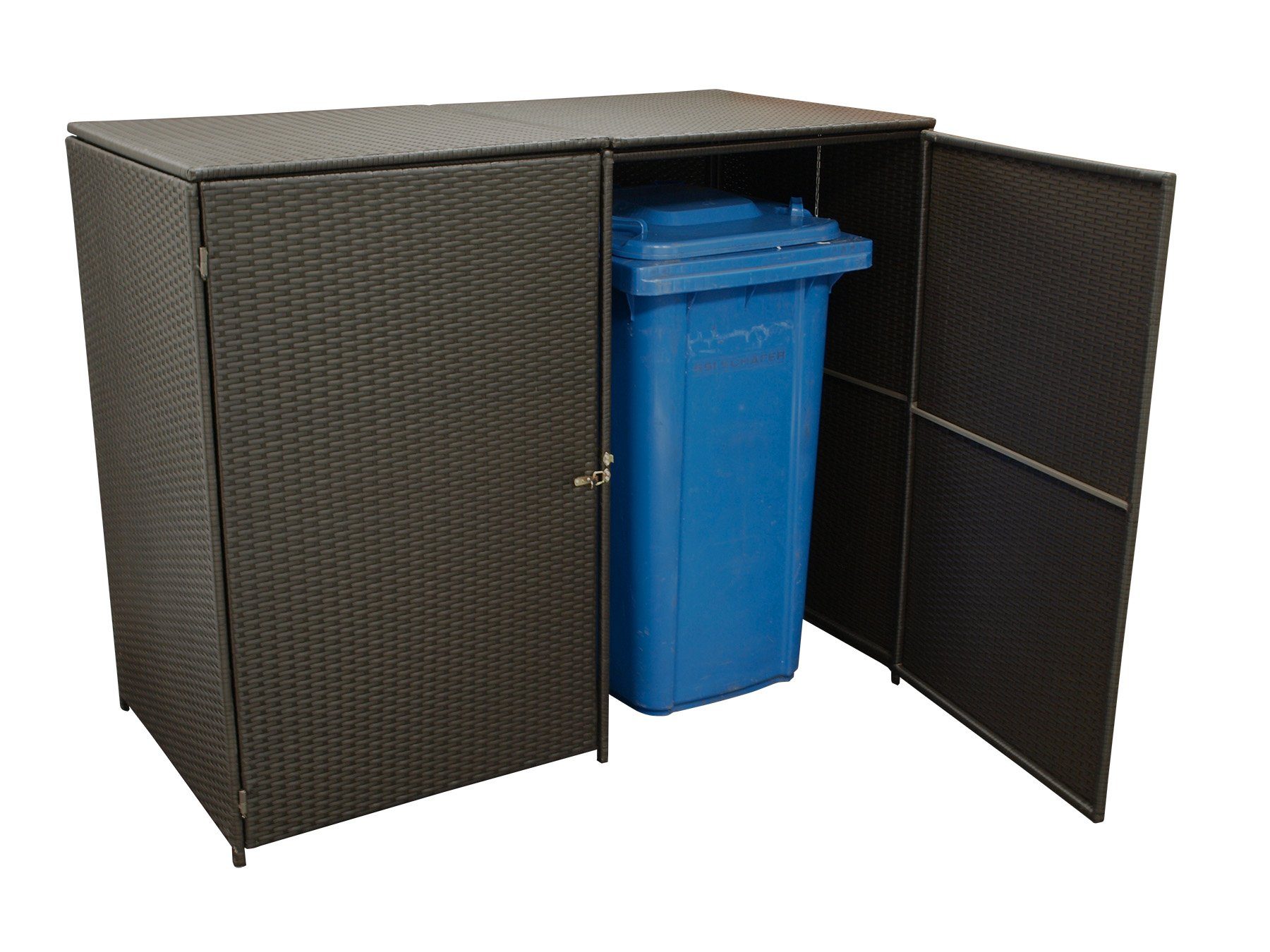 MERXX Mülltonnenbox (1 St), Dekorative Doppel - Mülltonnenbox, Stahlgestell + wetterfestes Polyrattan moccafarben, Maße: 78x150x123cm