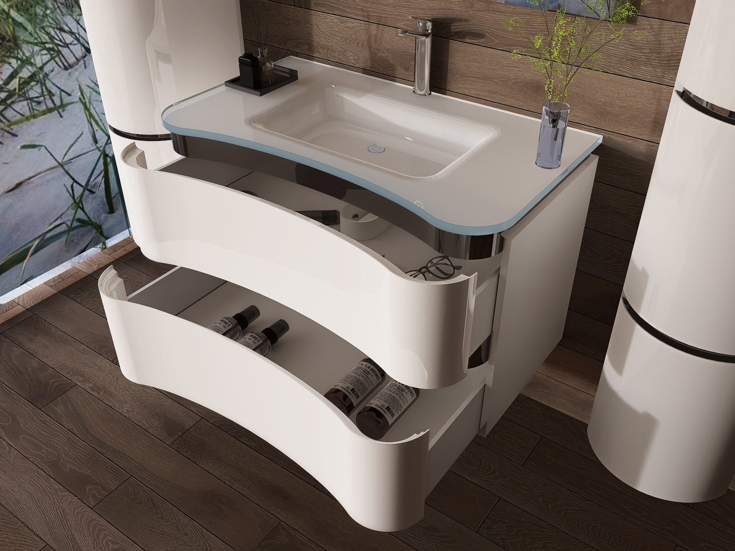 Homeline Badezimmer-Set Bad Möbelset Lady Schwarz oder Weiß Hochglanz 90 cm günstig online kaufen