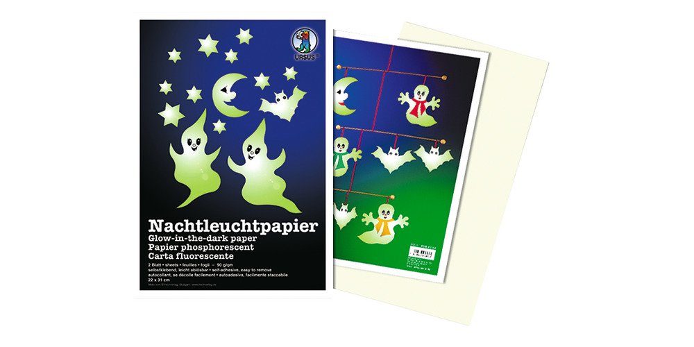 Ursus - Ludwig Bähr Bastelkartonpapier Nachtleuchtpapier selbstklebend Glow in the dark, 2 Stück