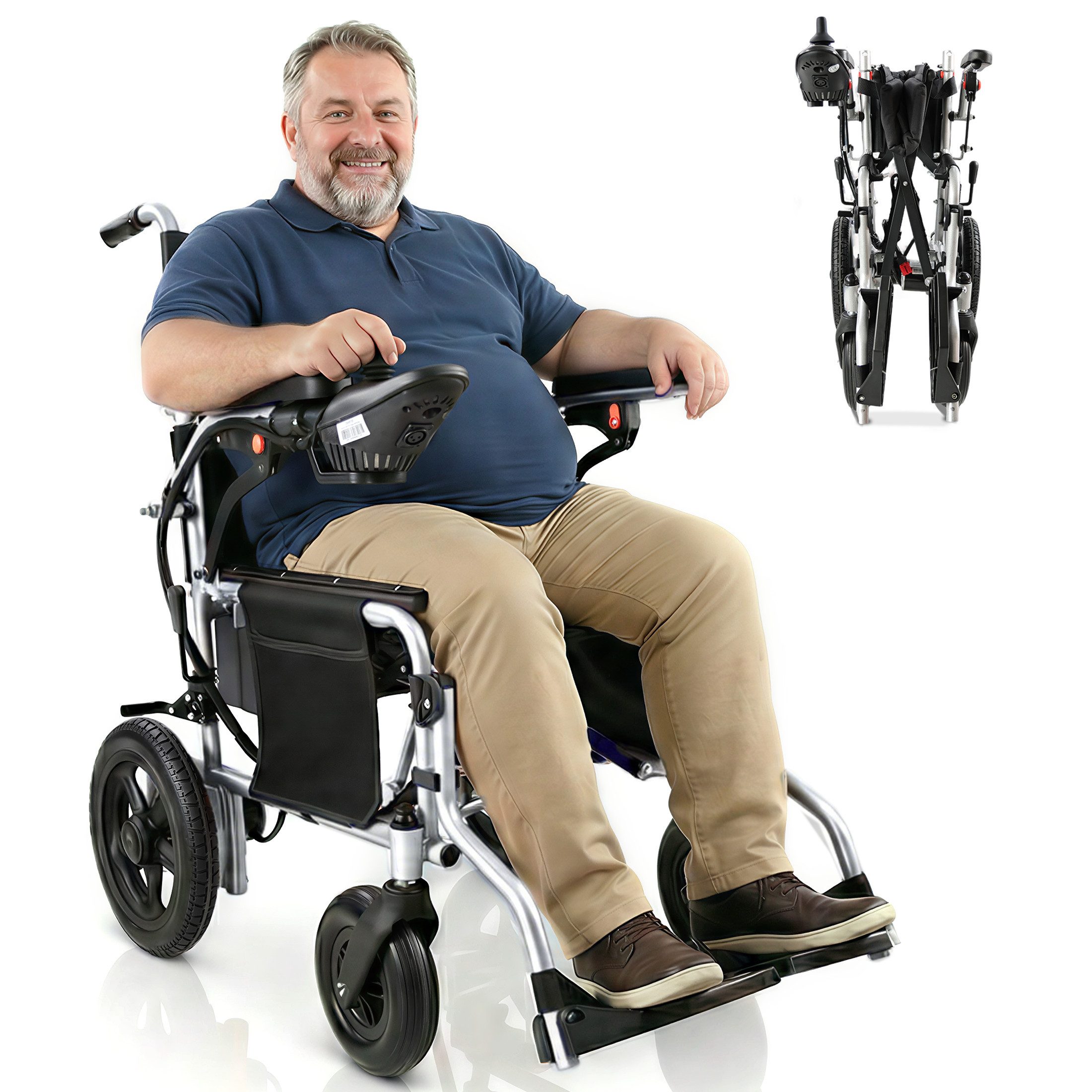 Vankel Elektrorollstuhl klappbar leicht elektr. Rollstuhl 500W, max.24 km max.150 kg, mit 360°-Joystick, 12° Steigfähigkeit & Anti-Kipp-Rädern