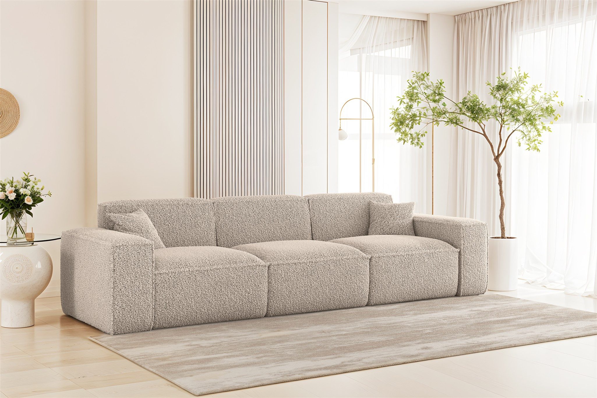 Fun Möbel 3-Sitzer Sofa Designersofa CELES PREMIUM in Stoff Sven, Rundumbezug, 2 x Zierkissen