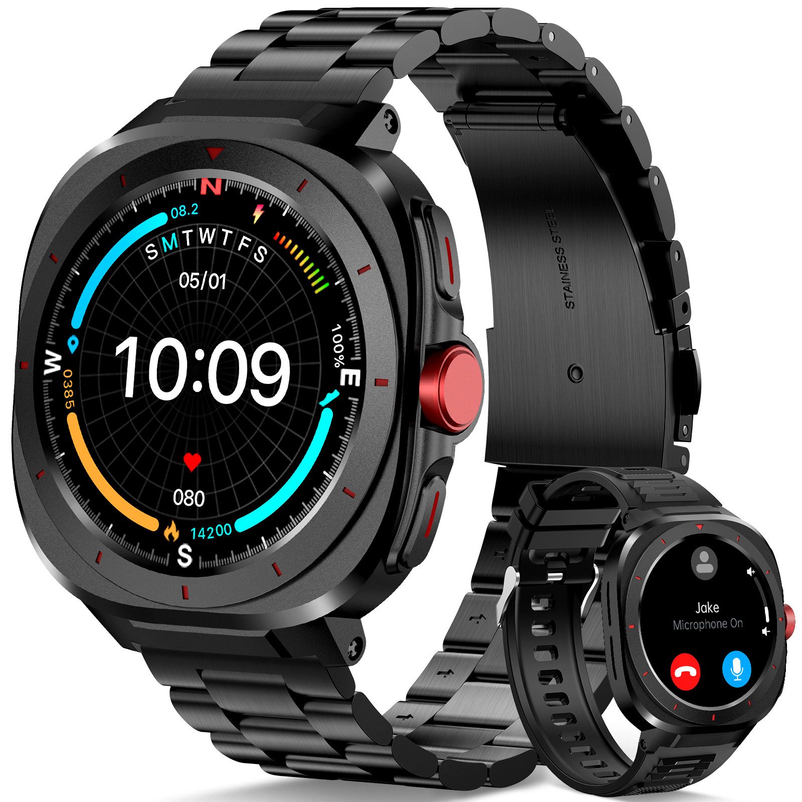 Yuede 2025 Neue Smartwatch Herren mit Telefonfunktion,1,39'' IPS Touchscreen Smartwatch (2 Zoll) Pulsuhr, Schlafmonitor Schrittzähler Uhr, IP67 Wasserdichte Sportuhr mit mehr als 100+ Sportmodi, für Android IOS
