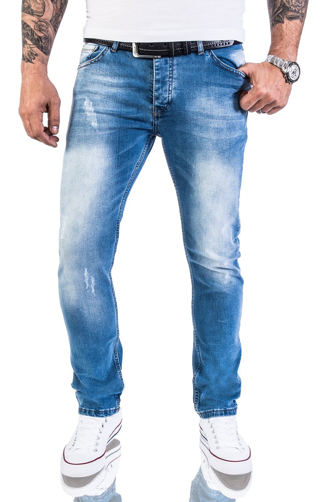 Rock Creek Slim-fit-Jeans Herren Jeans Slim Fit Blau M21 Hellblau