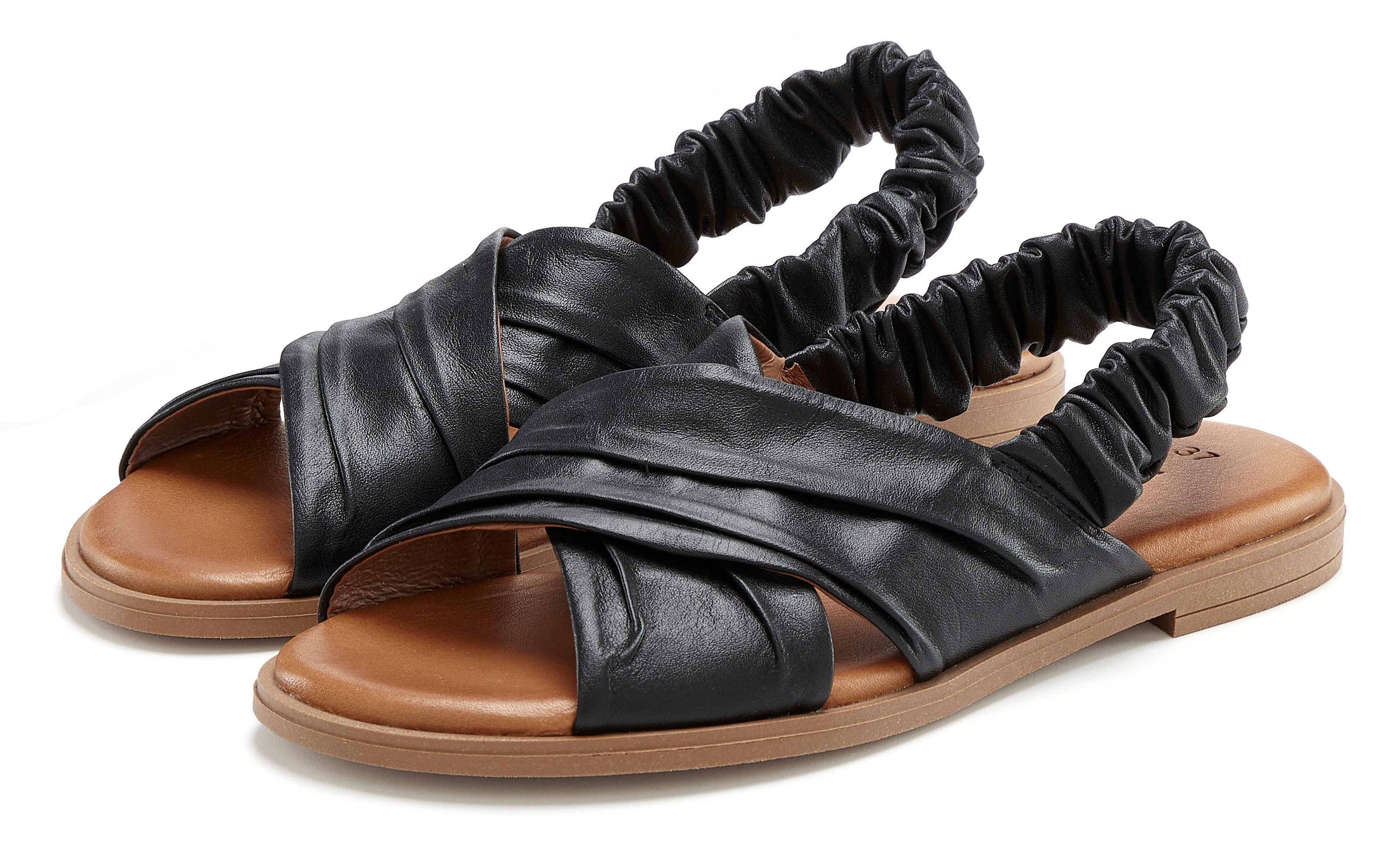 LASCANA Sandalette, Sommerschuh, offener Schuh, Pantolette Sandale aus Leder mit elastischen Riemchen