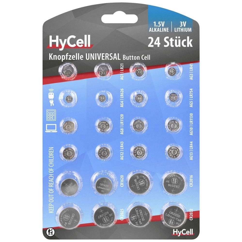 HyCell 24tlg. Alkaline/Lithium-Knopfzellen-Set 1516-0003 Knopfzelle