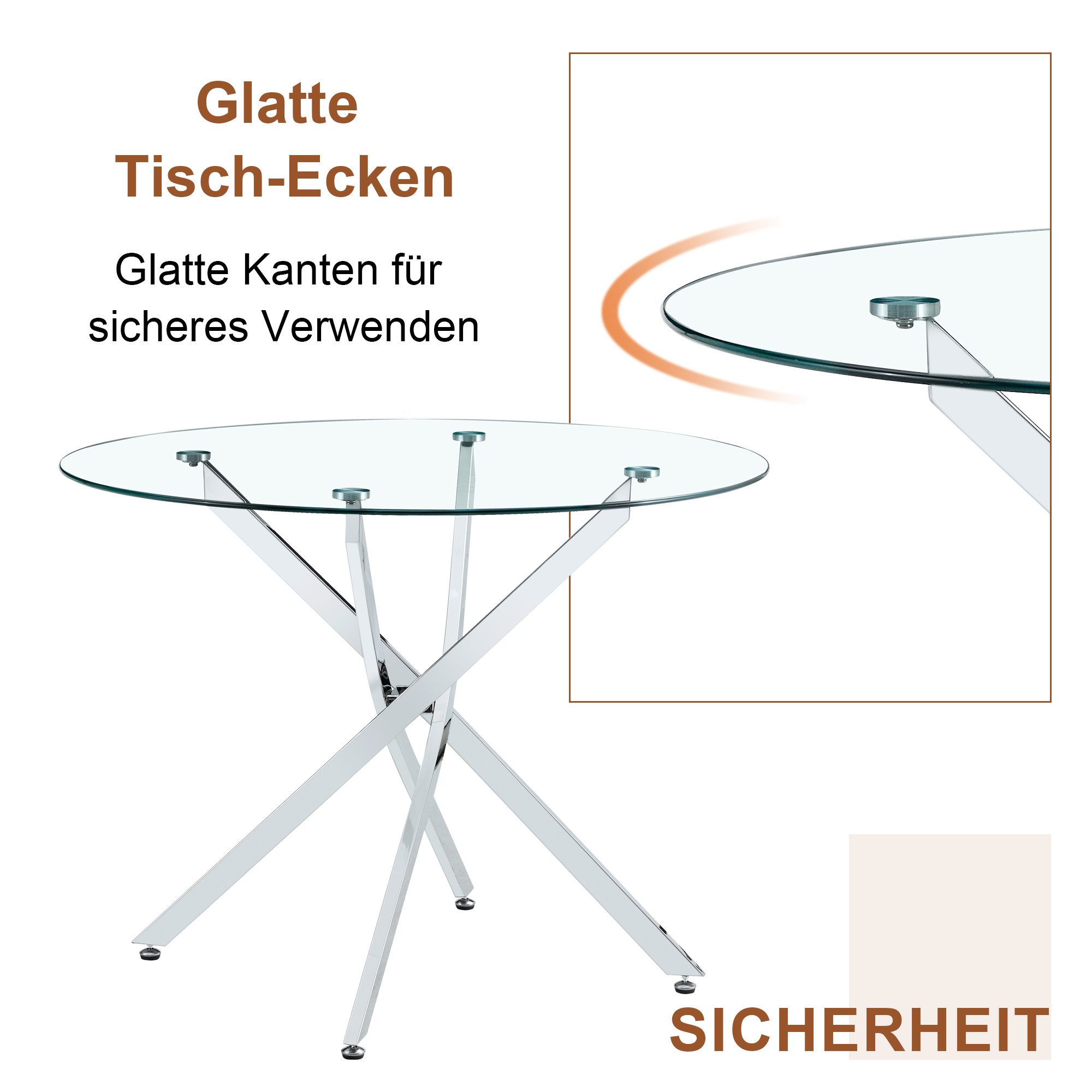 Odikalo Esstisch Couchtisch Wohnzimmertisch mit Metallbeinen (luxuriösen Leicht-Design Schlichter Esstisch aus gehärtetem Glas mit silbernem Metallgestell geeignet für kleine Wohnungen Haushalte und Essbereiche Für 2–4 Personen 88cm)