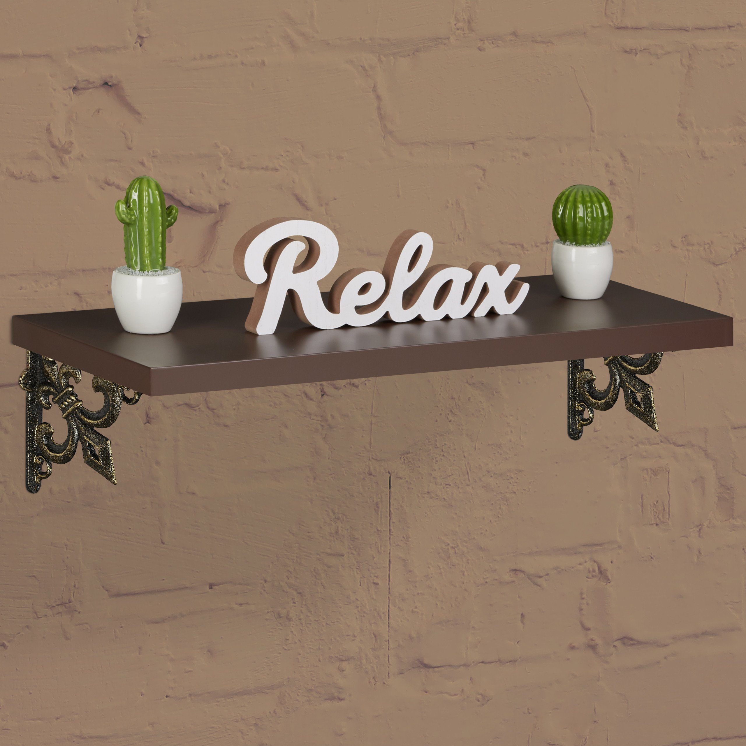 x relaxdays Regalwinkel Wandregalhalter bronze 2 Gusseisen antik