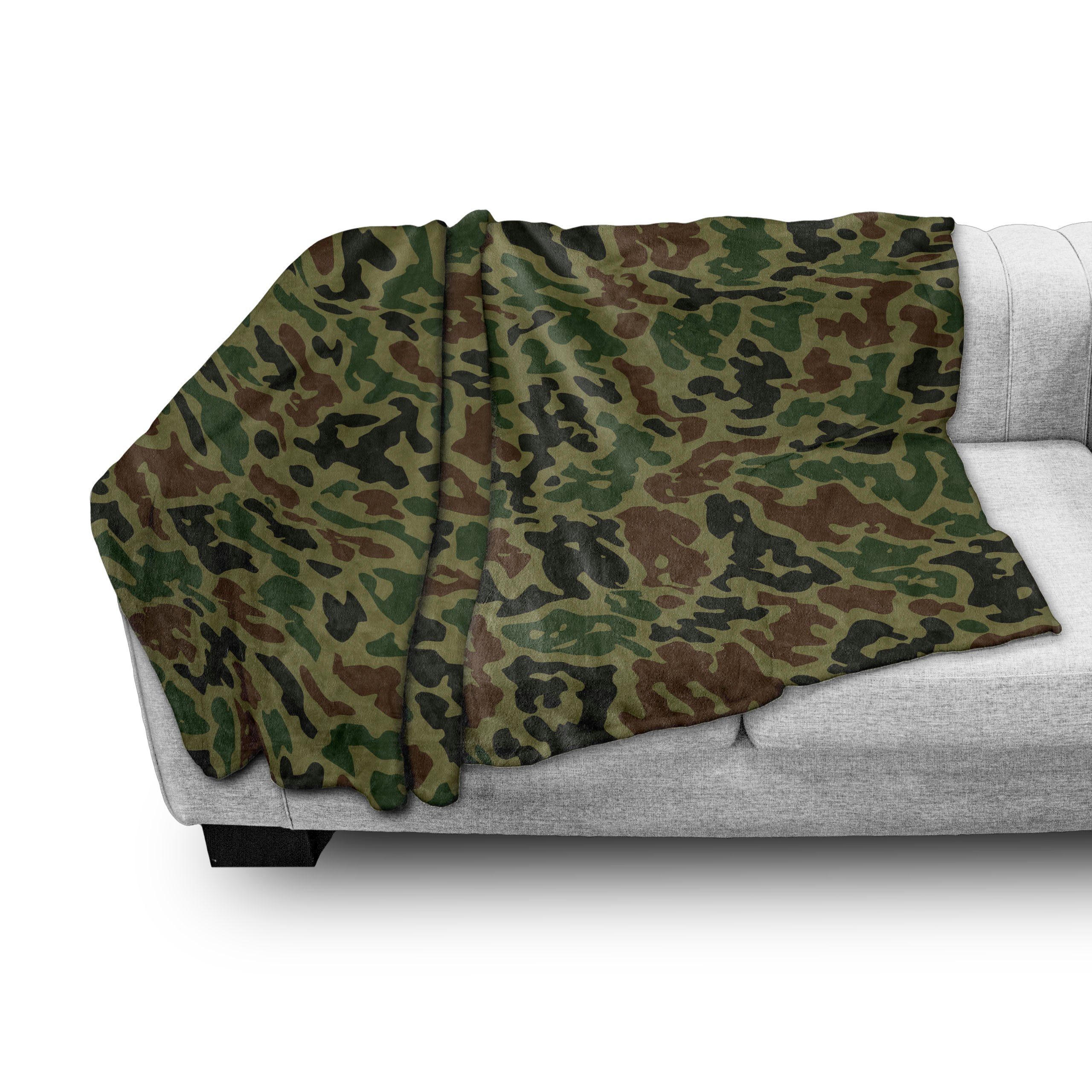 Innen- den und Grungy Außenbereich, Abakuhaus, Gemütlicher Sommer Plüsch Camo Wohndecke für Muster