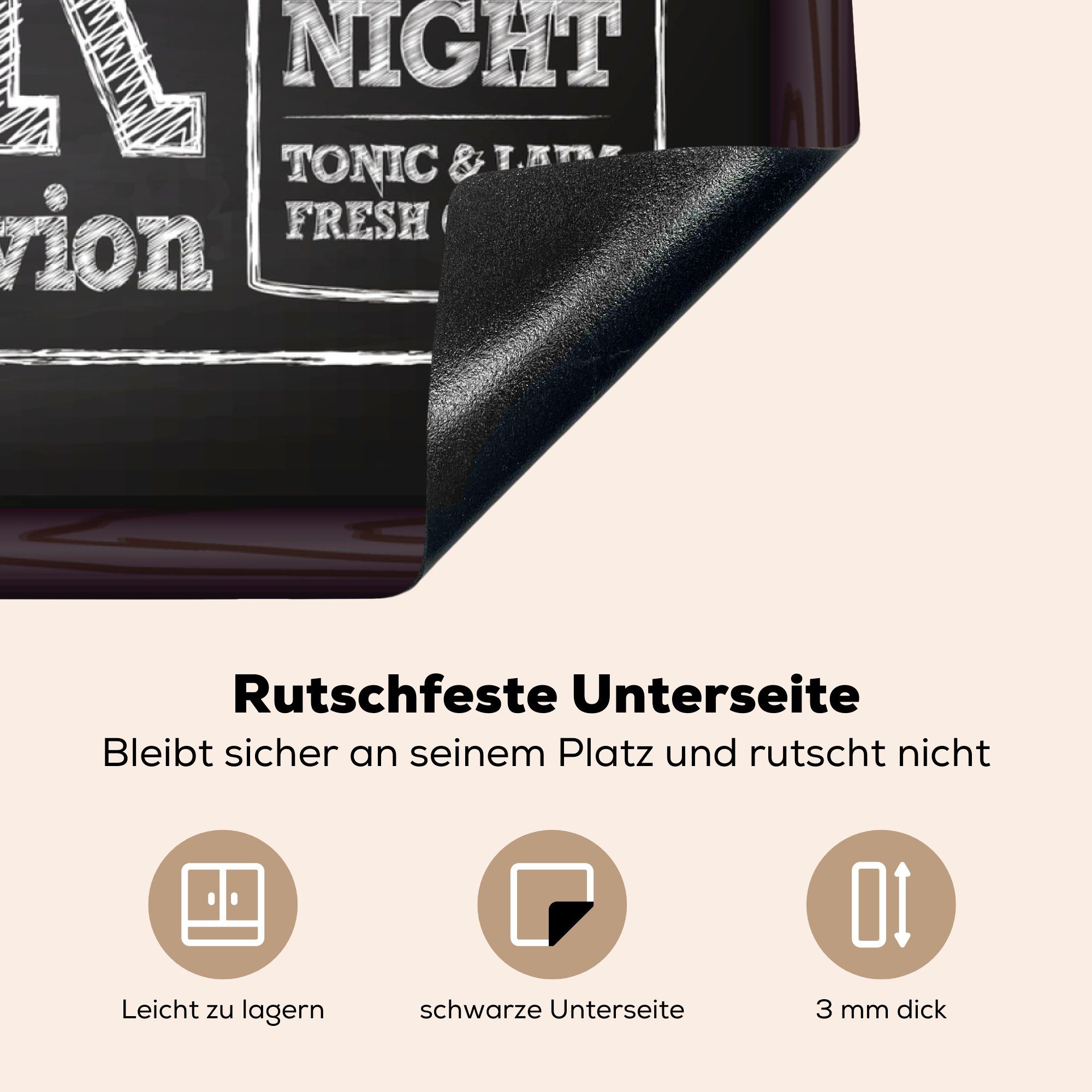 Kreidetafel 78x78 Bar, Herdblende-/Abdeckplatte tlg), Vinyl, cm, der in Ceranfeldabdeckung, einer MuchoWow (1 Illustration küche Arbeitsplatte für