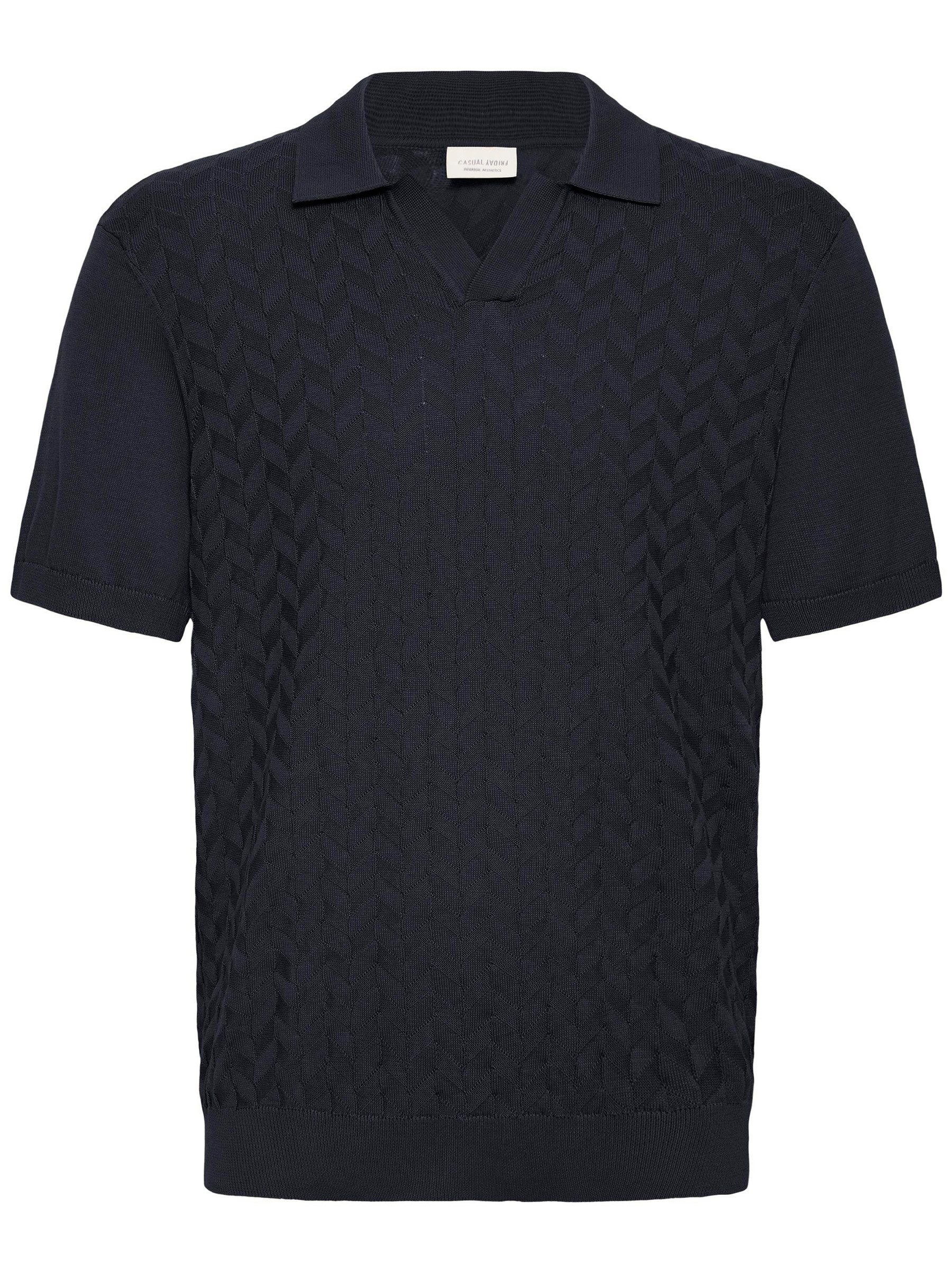 Casual Friday Poloshirt Strukturmuster Kurzarm Rippbündchen Bequeme Passform (1-tlg) CFDYRVIK KNIT