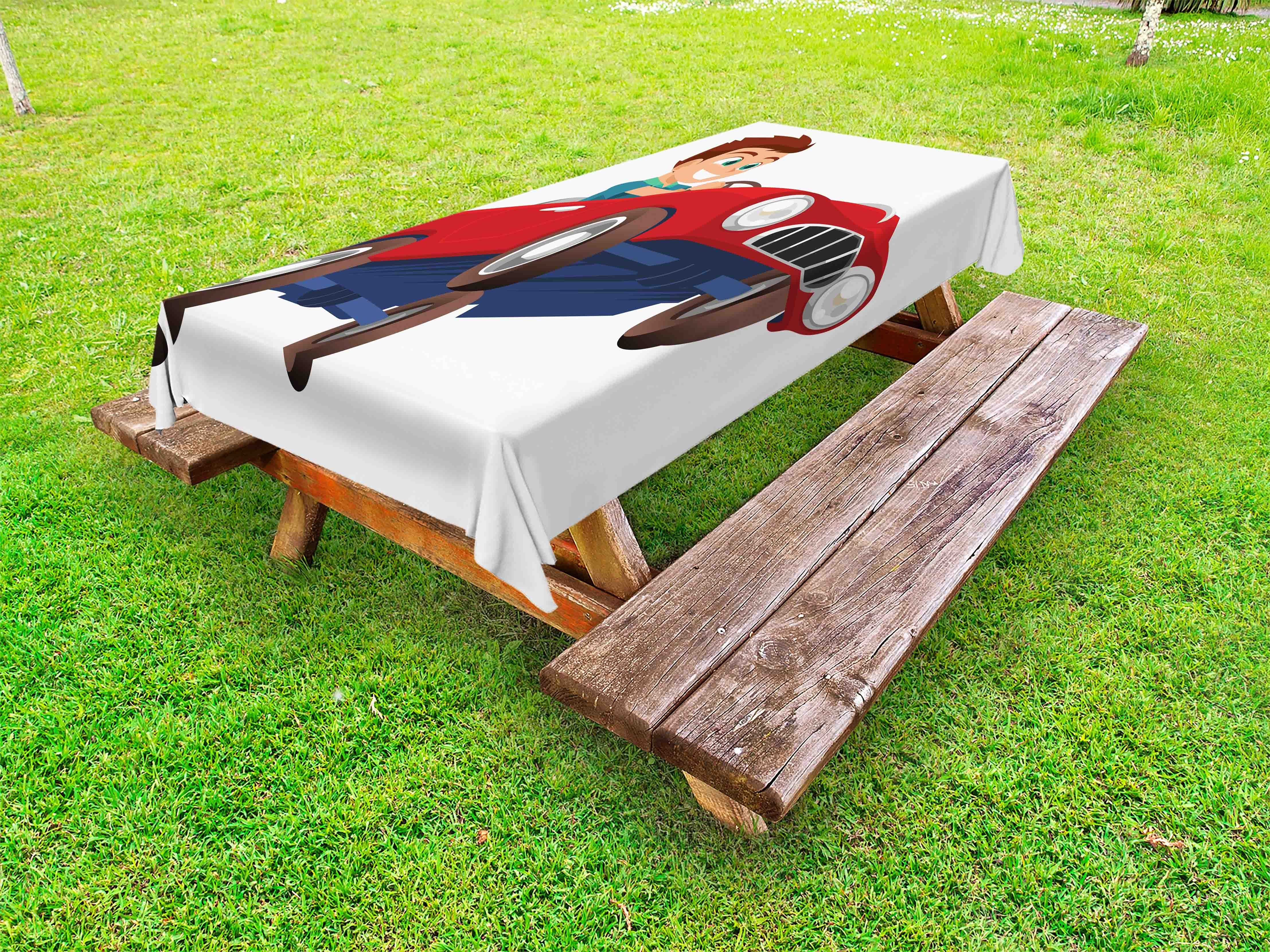 Abakuhaus Tischdecke Driving Boy Auto Picknick-Tischdecke, dekorative ein waschbare Rennauto
