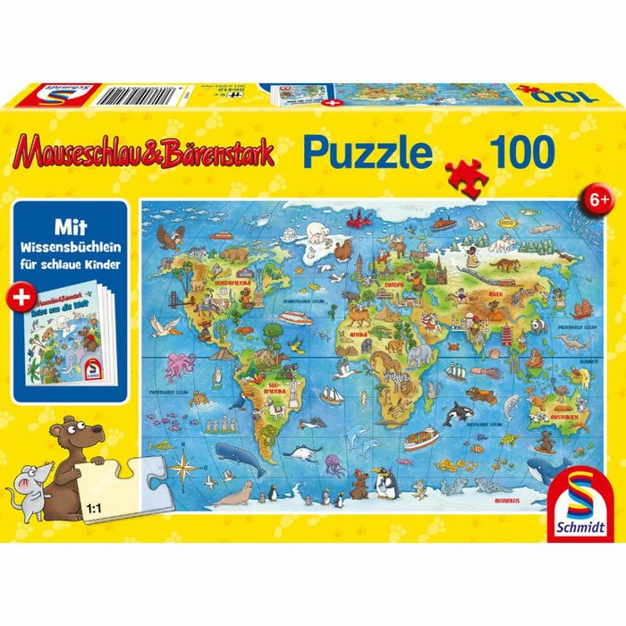 Schmidt Spiele Puzzle Mauseschlau & Bärenstark Reise um die Welt 100 Puzzleteile