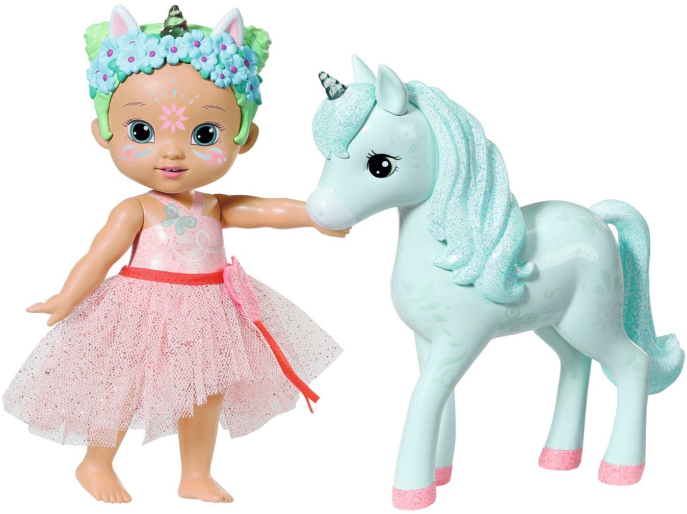 18 Born Storybook und Einhorn Lichteffekten Prinzessin cm, Una, Baby mit Stehpuppe