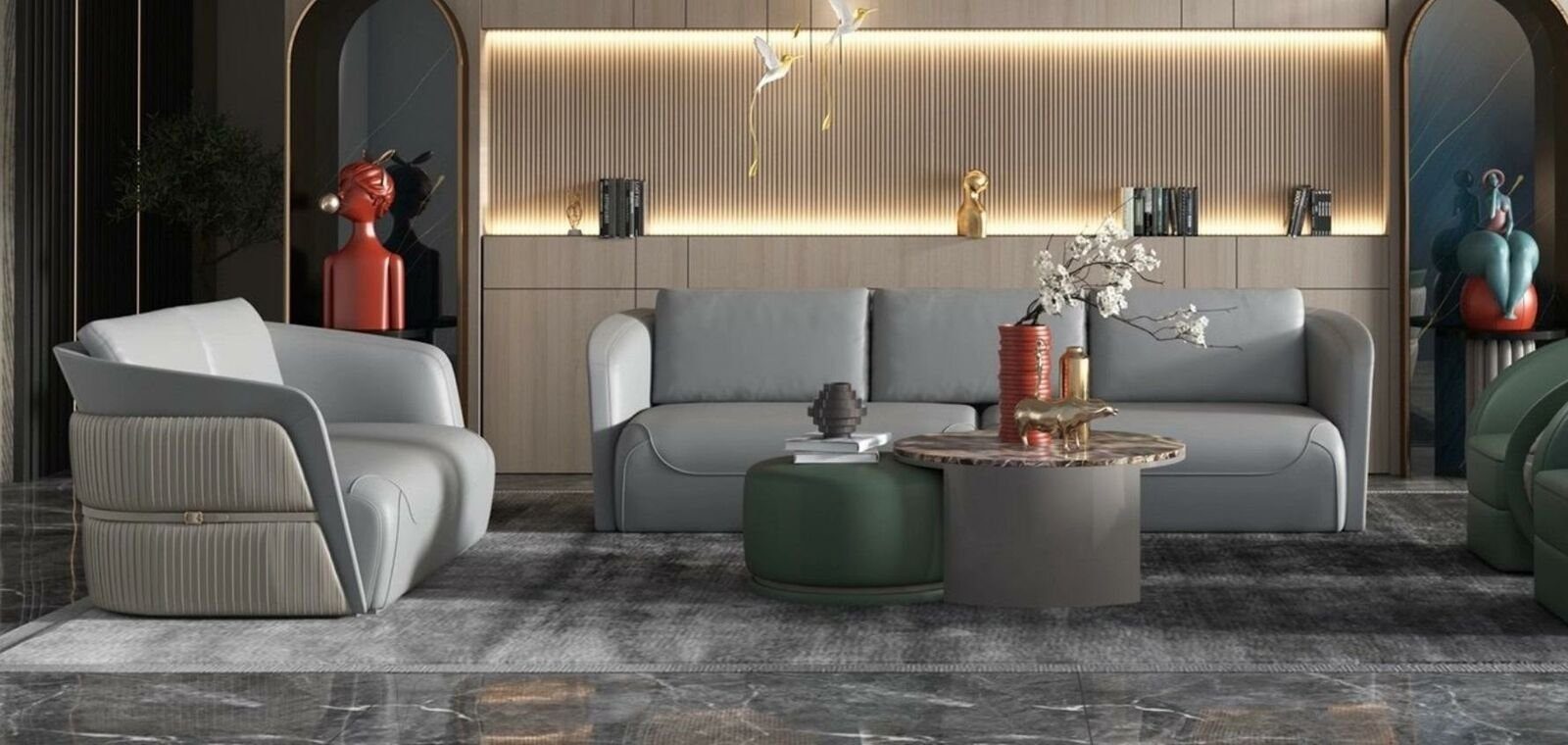 Rund Set Design JVmoebel Kaffee Luxus Beistell 2x Sofa Couchtisch Couch Tische Tisch