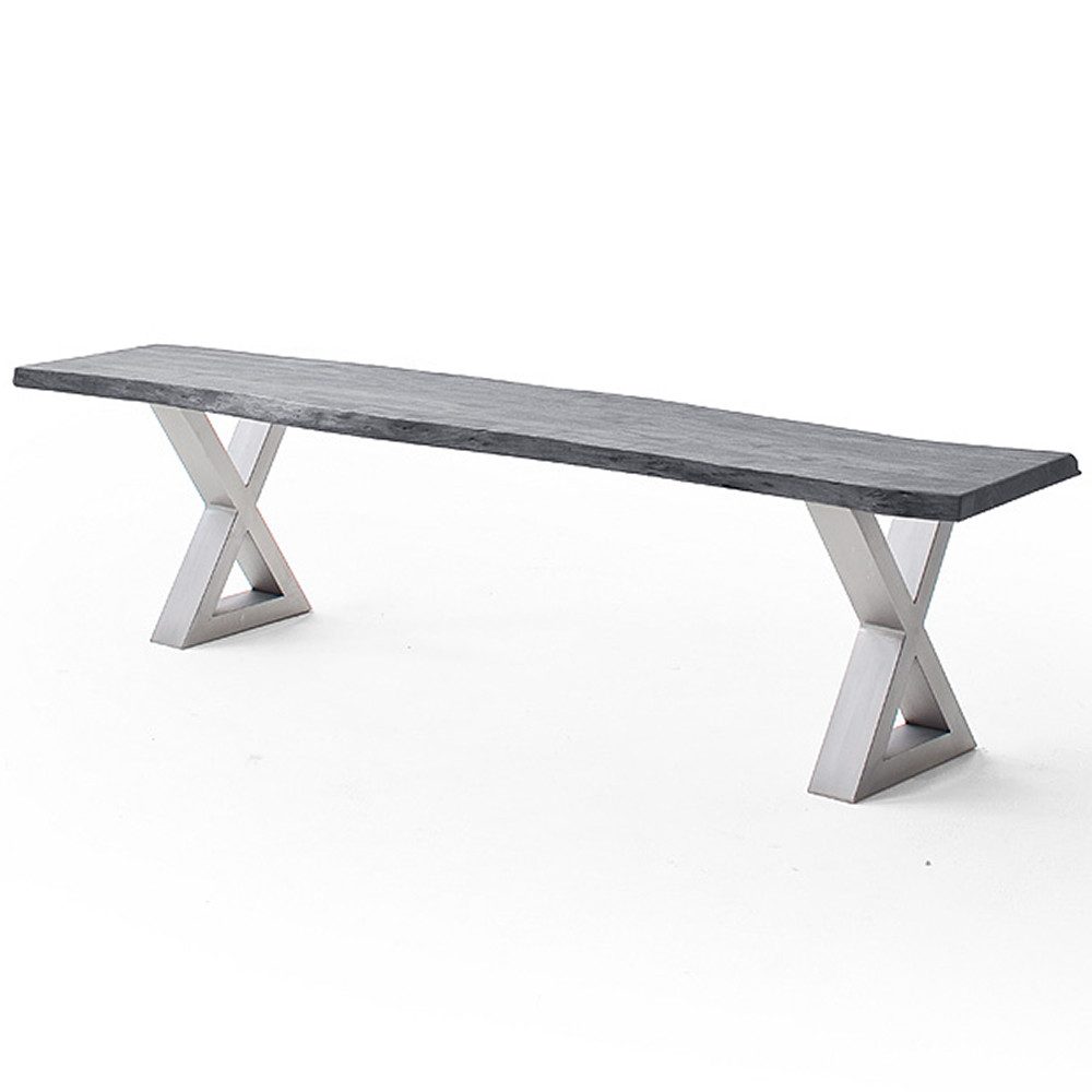 Lomadox Sitzbank COSENZA-06, 160cm, Akazie grau sandgestrahlt, Massivholz, Metallgestell