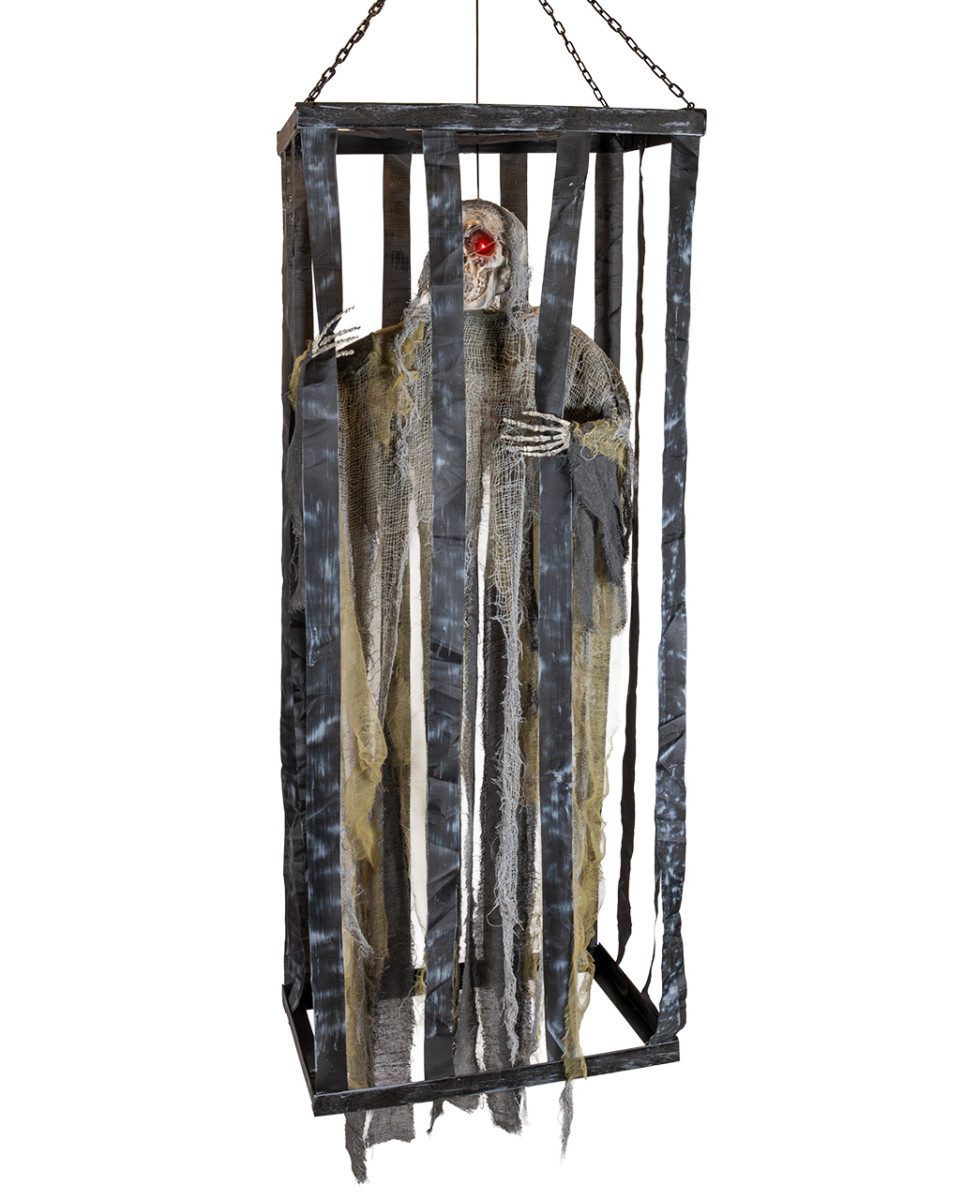 Horror-Shop Dekoobjekt Schüttelnder Fetzengeist im Käfig Animatronic 200c