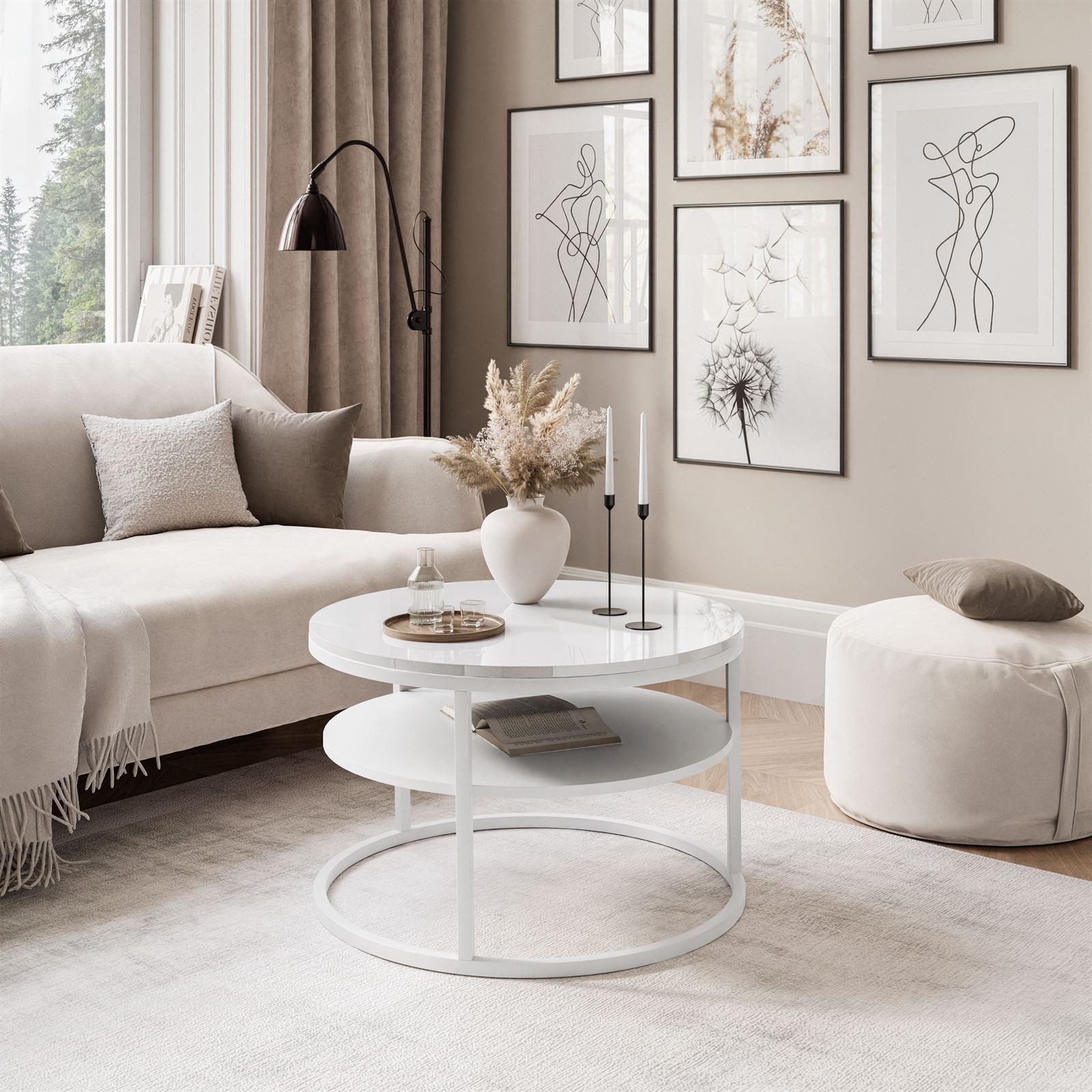 Lookway Couchtisch Ciri 60 mit Ablage, weißem Gestell und Hochglanzplatte ( günstig online kaufen