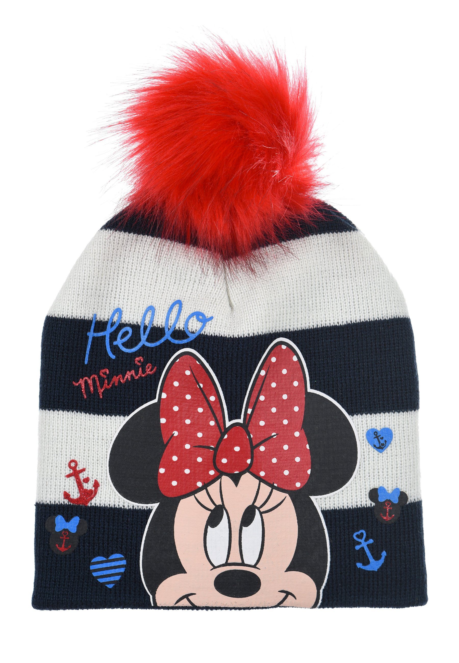 Disney Minnie Mouse Dunkel-Blau Mädchen Winter-Mütze Bommelmütze Baby
